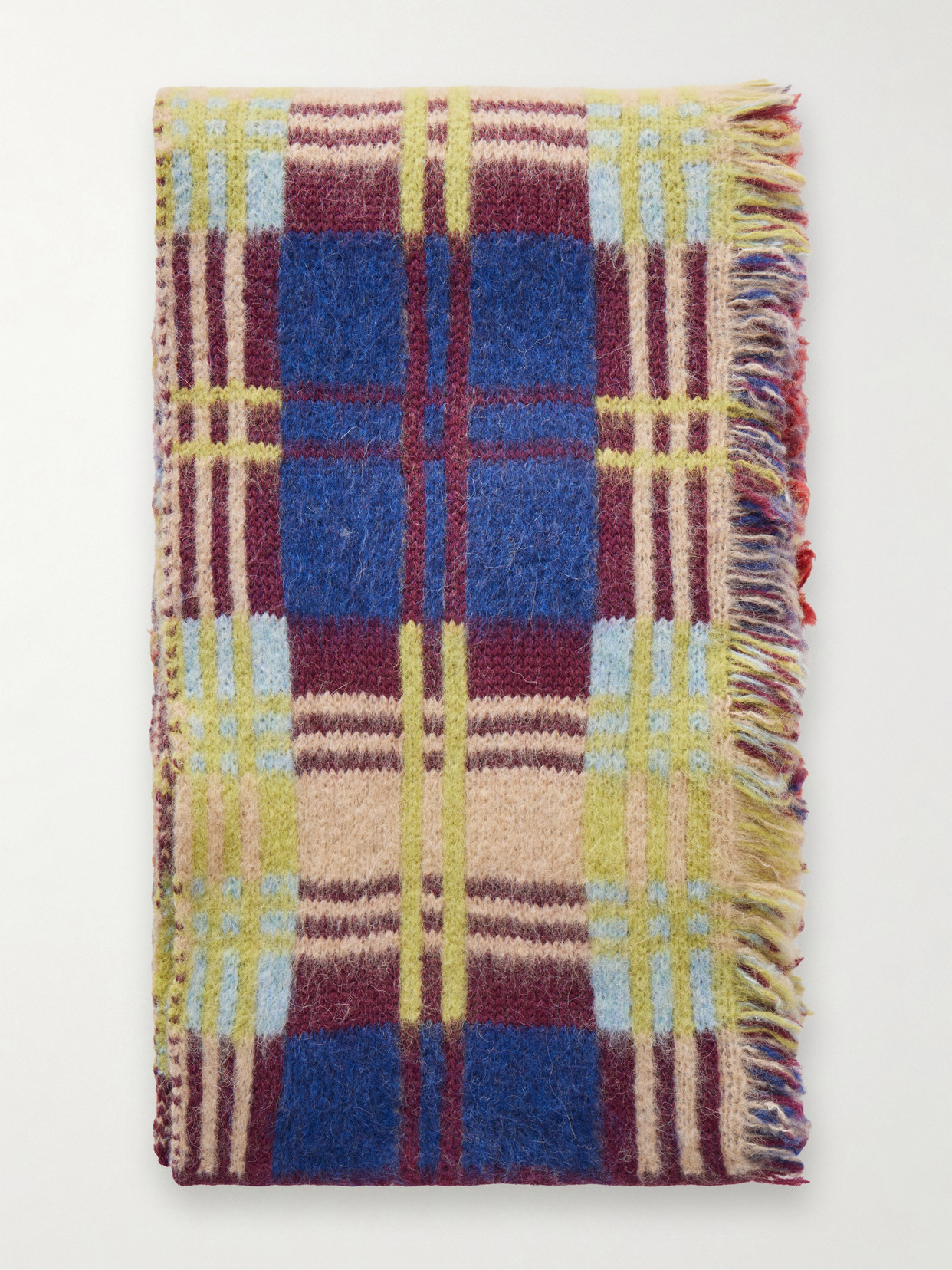 Dries Van Noten Fringe-trimmed Checked Brushed Wool-blend Scarf In Multi