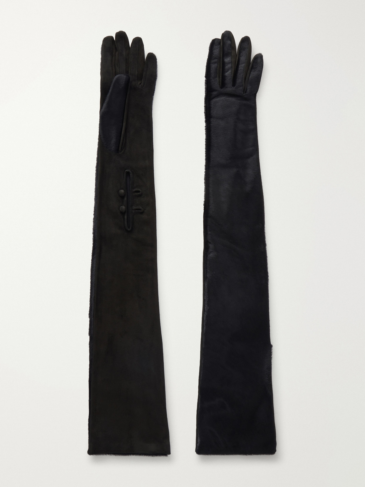 Alaïa Suede And Calf-hair Gloves In Black