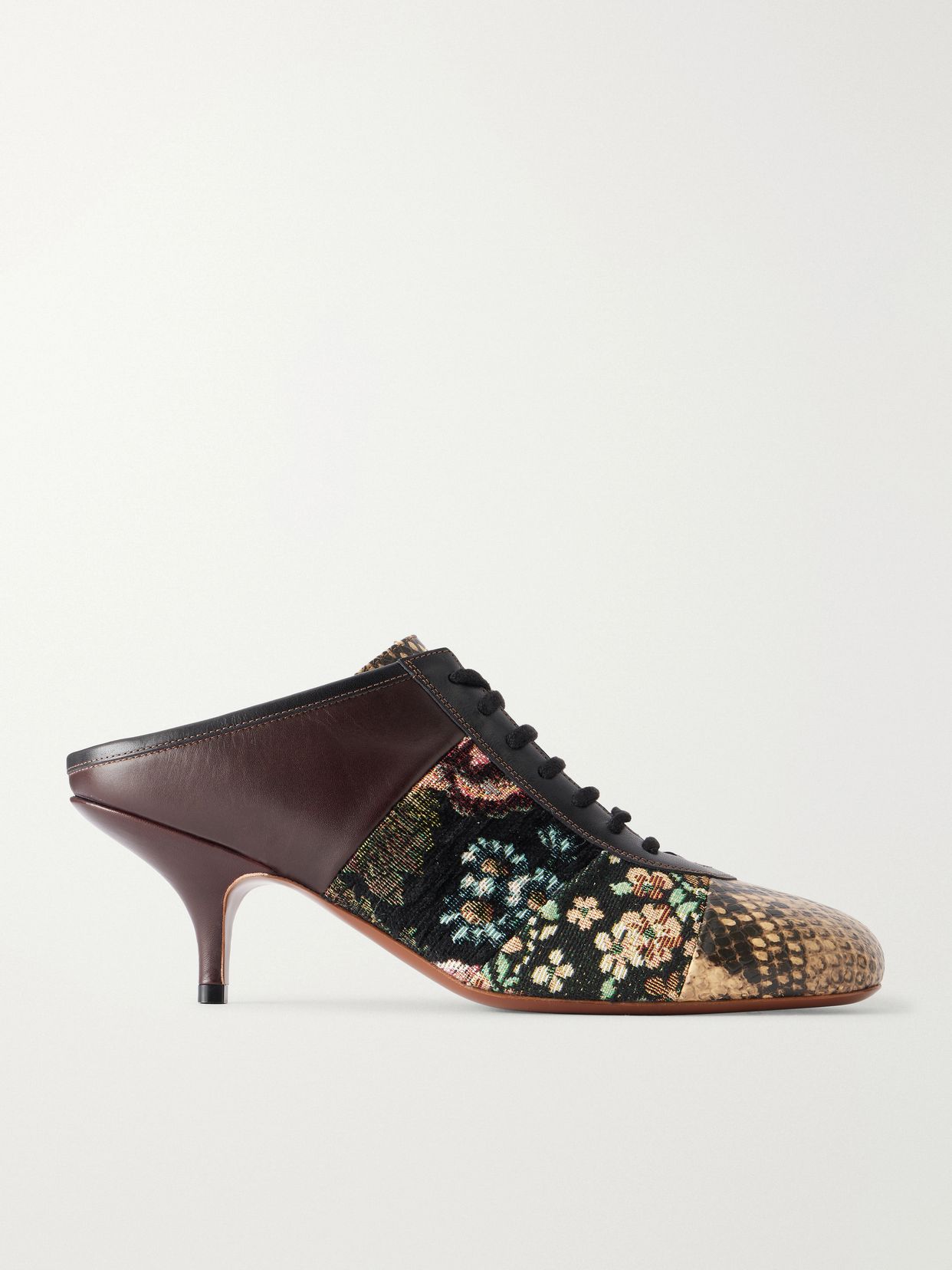 Jacquard-trimmed snake-effect leather pumps