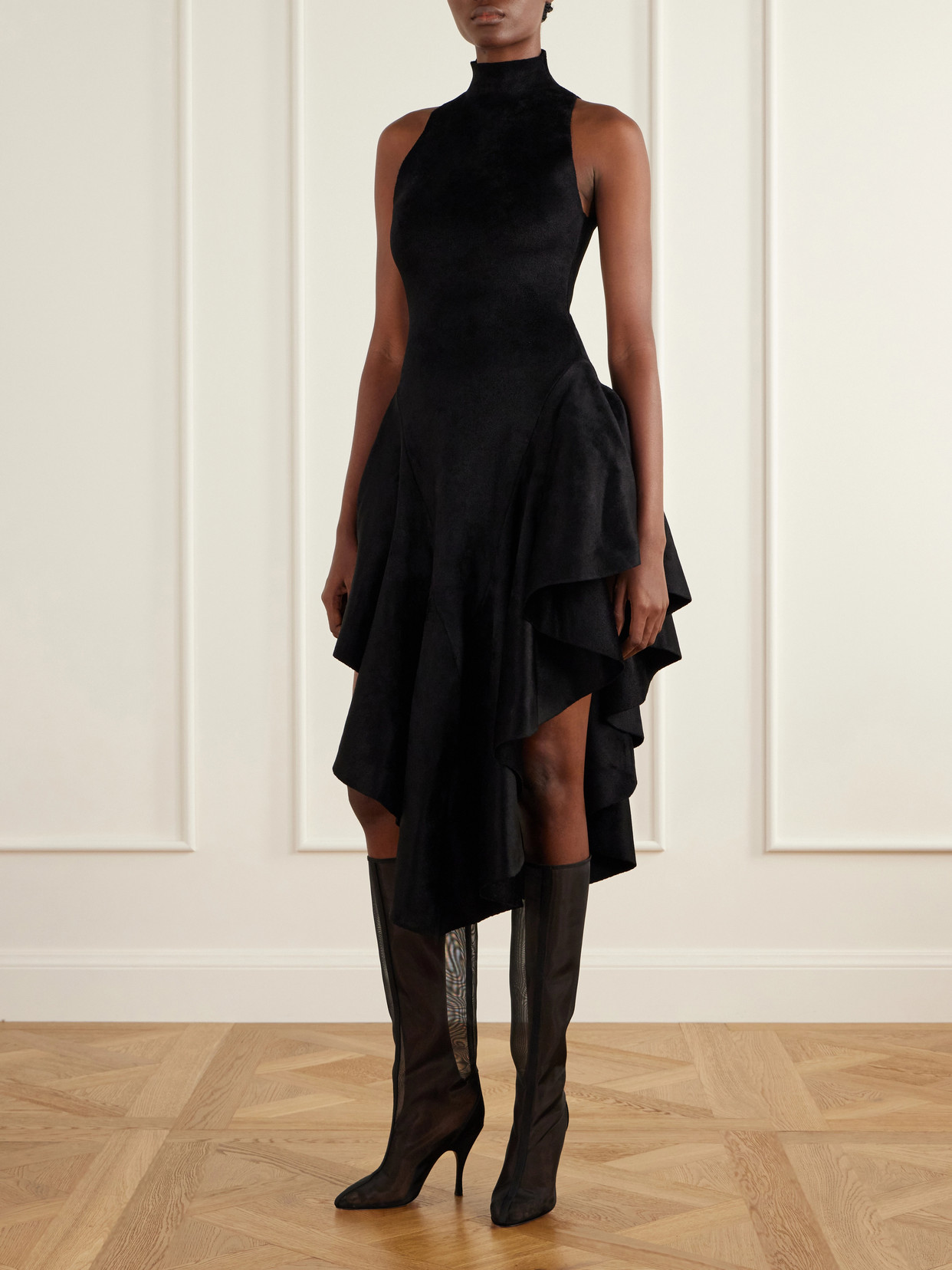 Alaïa - Tube 100 Grosgrain-Trimmed Tulle Knee Boots