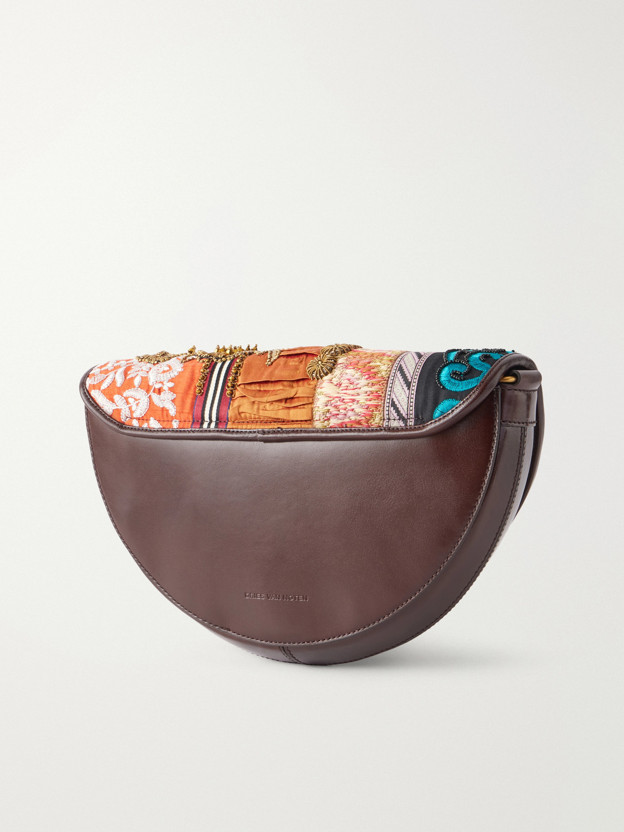 Bead-Embellished Patchwork-Trimmed Shoulder Bag