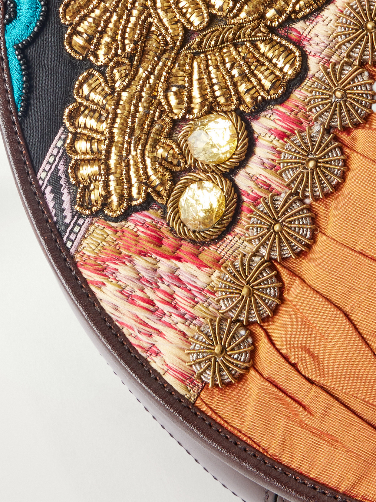 Bead-Embellished Patchwork-Trimmed Shoulder Bag