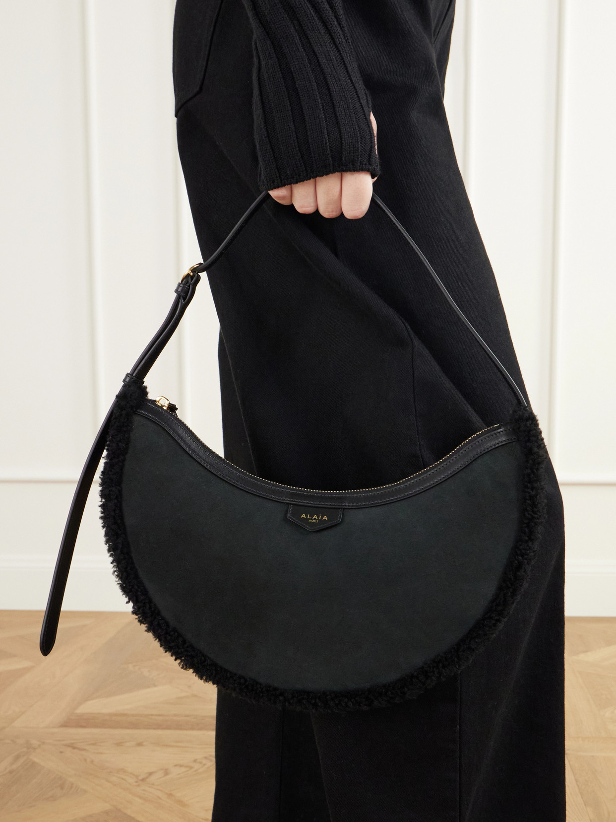 Alaïa - Demi Lune Shearling-Trimmed Shoulder Bag