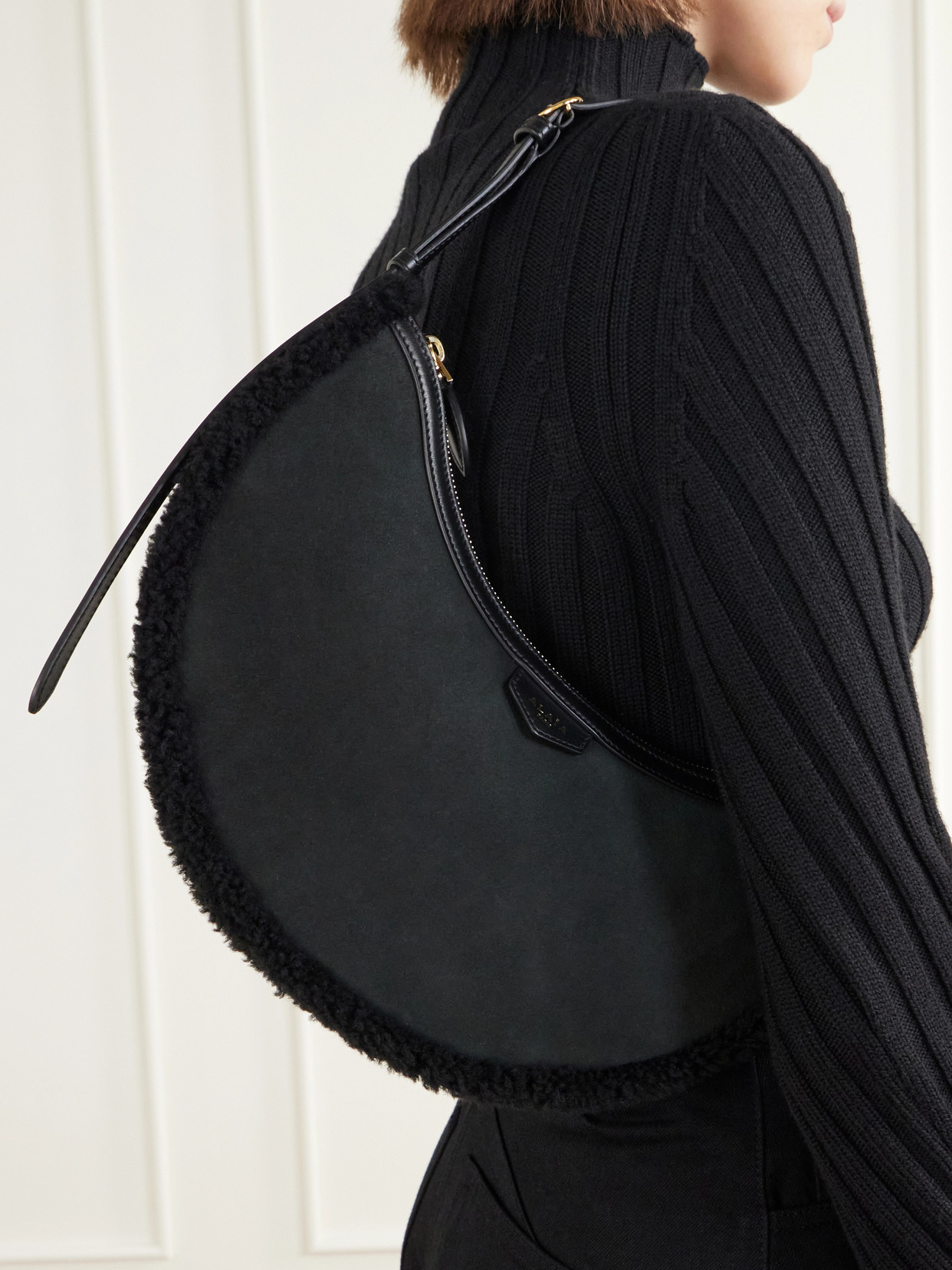 Alaïa - Demi Lune Shearling-Trimmed Shoulder Bag
