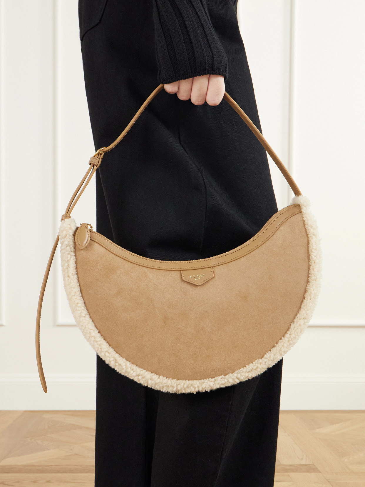Alaïa - Demi Lune Shearling-Trimmed Shoulder Bag