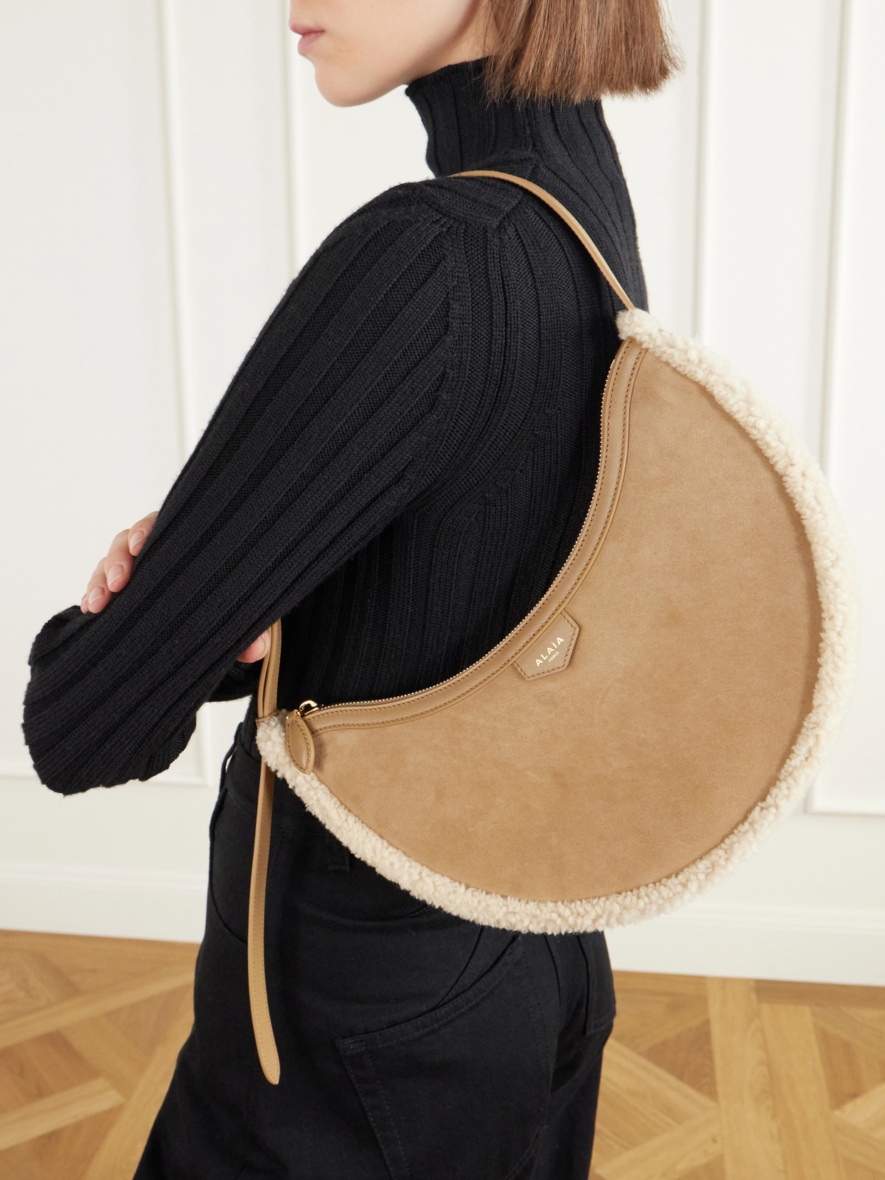 Alaïa - Demi Lune Shearling-Trimmed Shoulder Bag