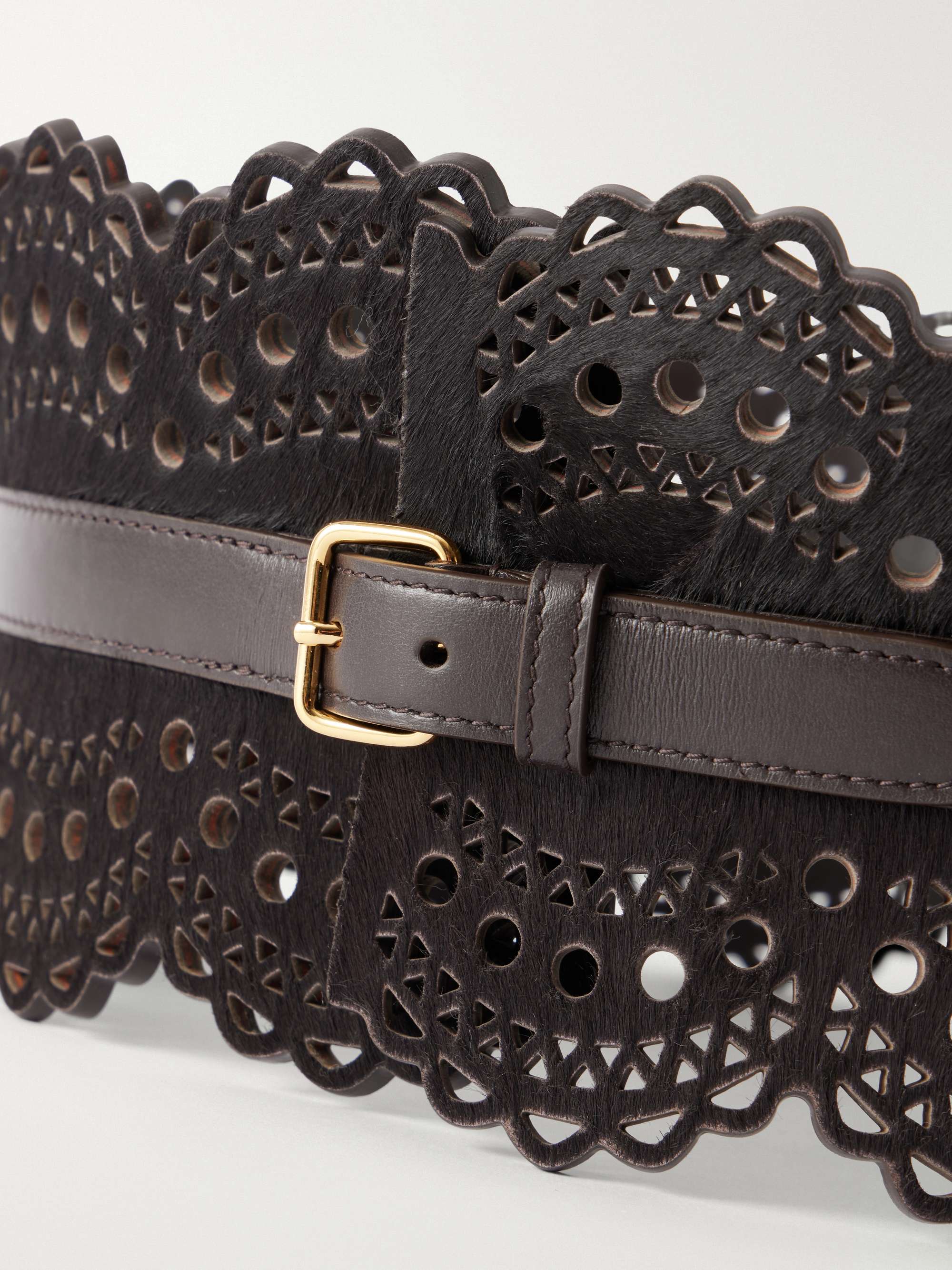 ALAÏA Vienne laser-cut leather-trimmed calf hair belt | NET-A-PORTER