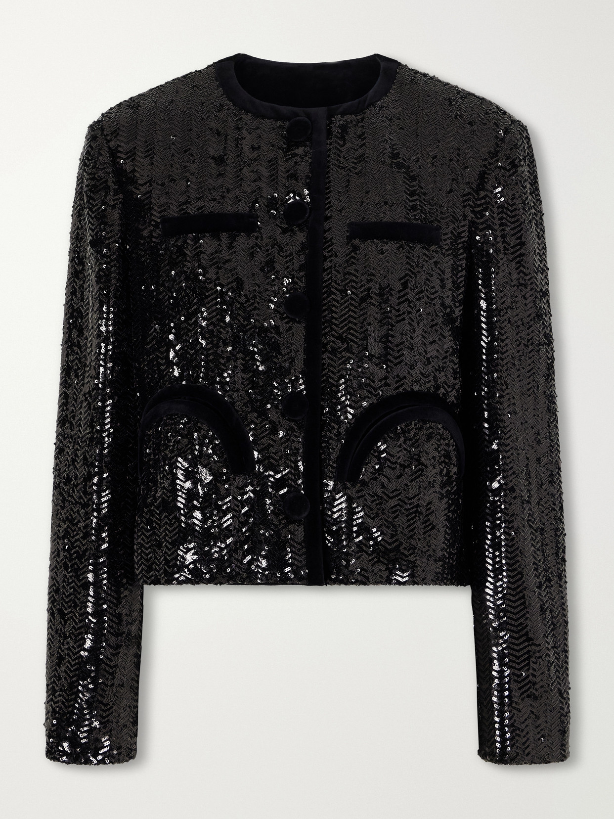 Blazé Milano Shamo Velvet-trimmed Sequined Jacket In Black