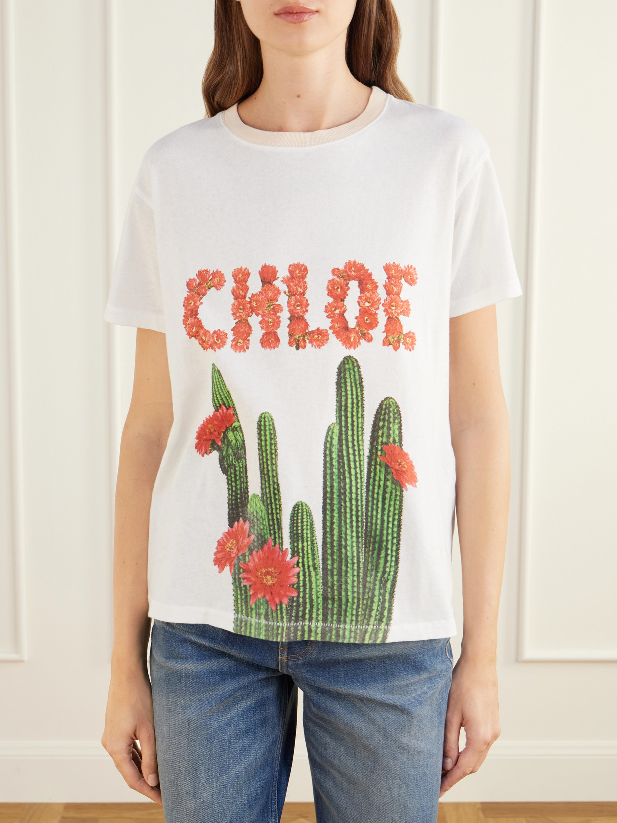 Chloé - Cactus Logo-Printed Cotton-Jersey T-Shirt