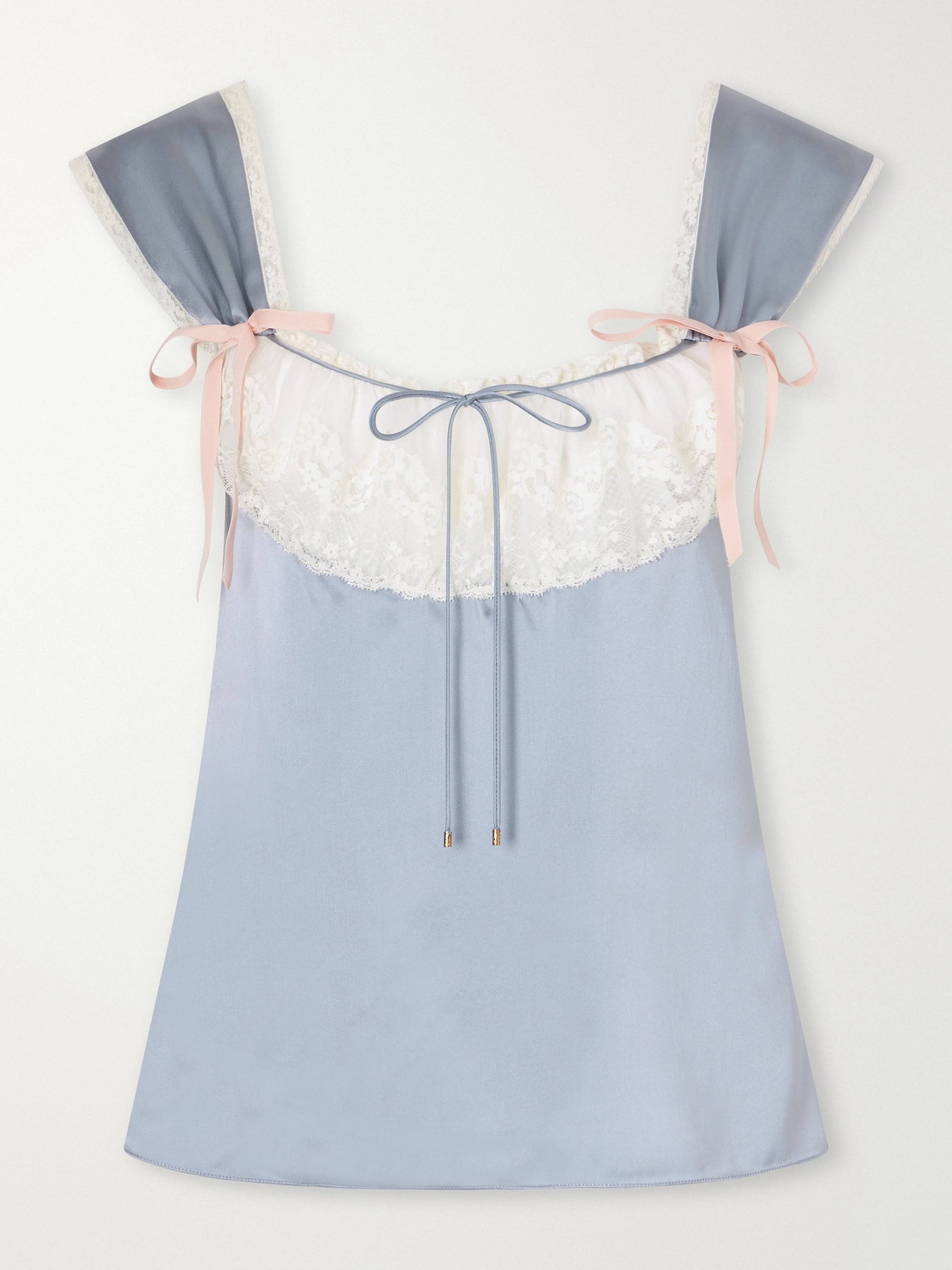 Chloé Bow-detailed lace-trimmed silk-satin cami
