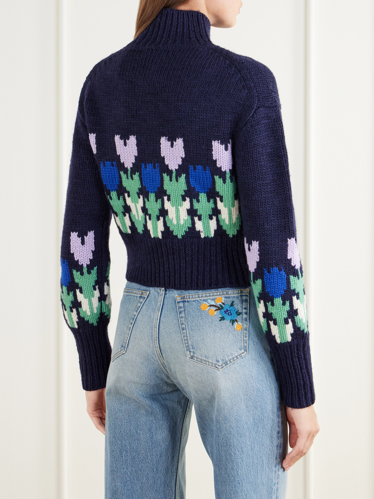 Chloé - Cropped Floral-Intarsia Turtleneck Sweater