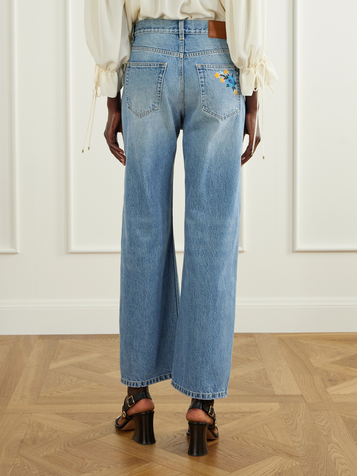 Chloé - Logo-Embroidered High-Rise Wide- Leg