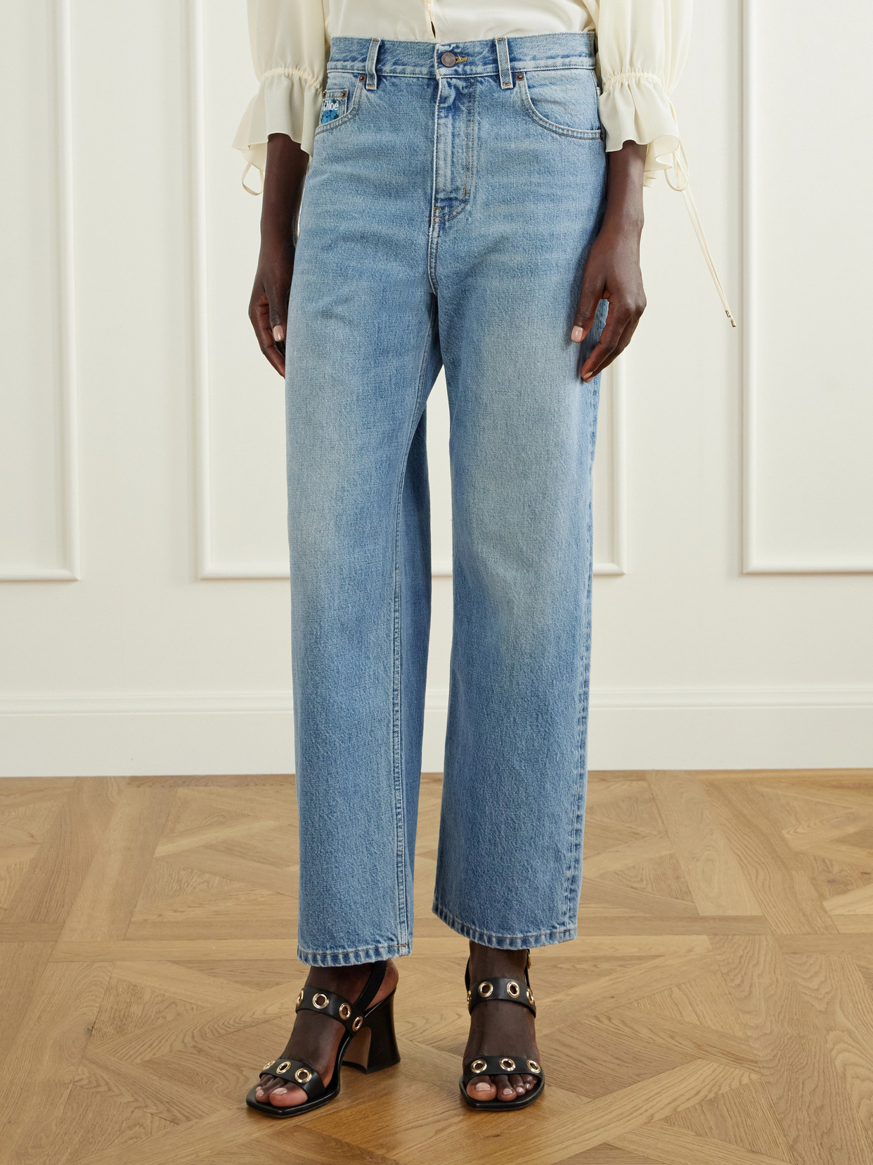 Chloé - Logo-Embroidered High-Rise Wide- Leg