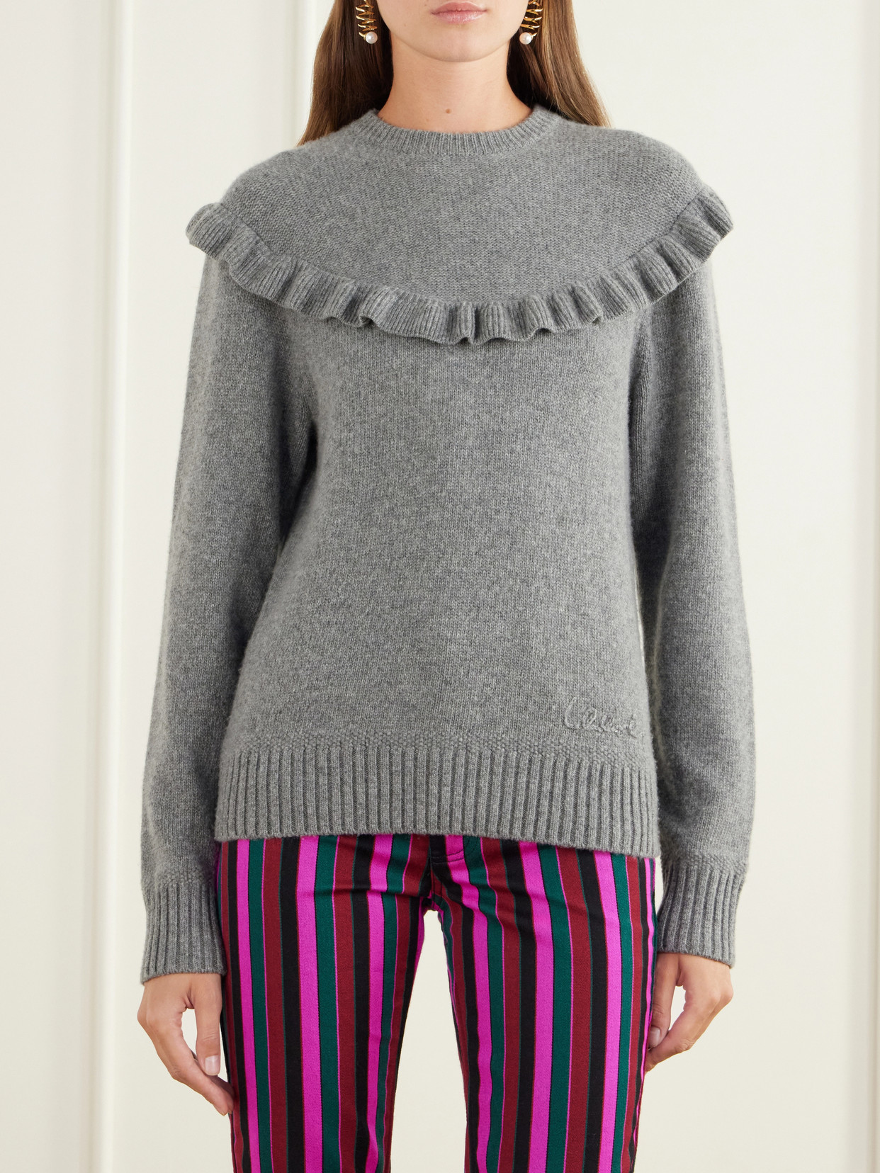 Chloé - Ruffled-Trimmed Wool And Cashmere-Blend Sweater