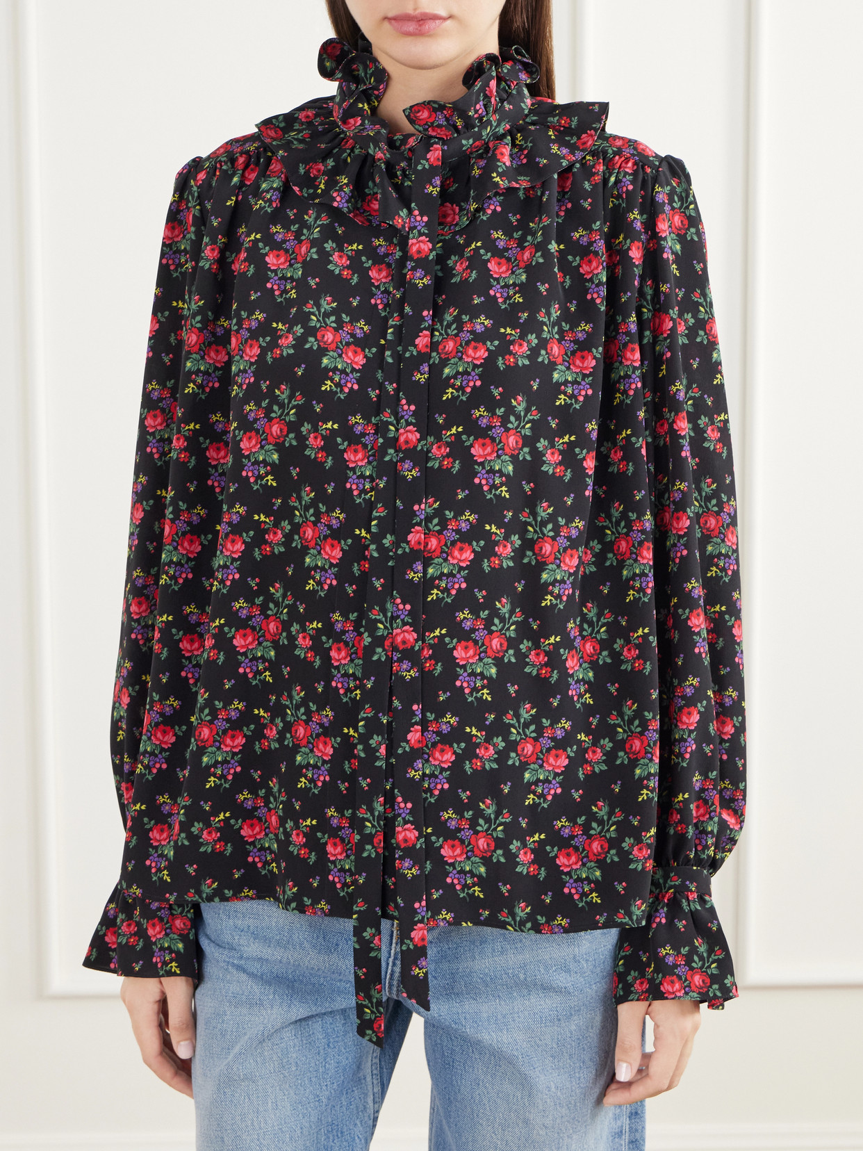 Chloé - Ruffled-Collar Floral-Print Silk Crepe De Chine Blouse