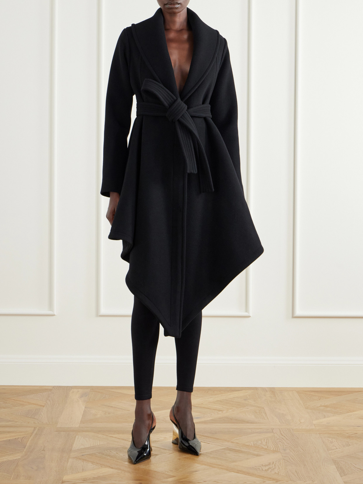 Alaïa - Belted Asymmetric Draped Virgin Coat