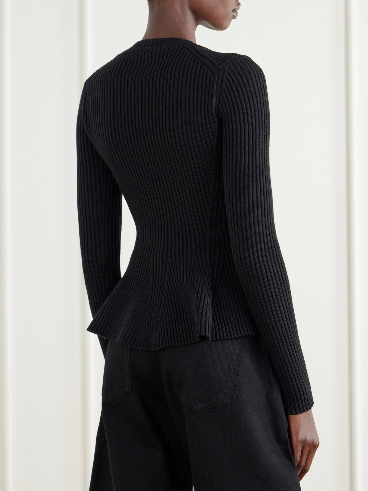 Alaïa - Ribbed Wool-Blend Peplum Sweater