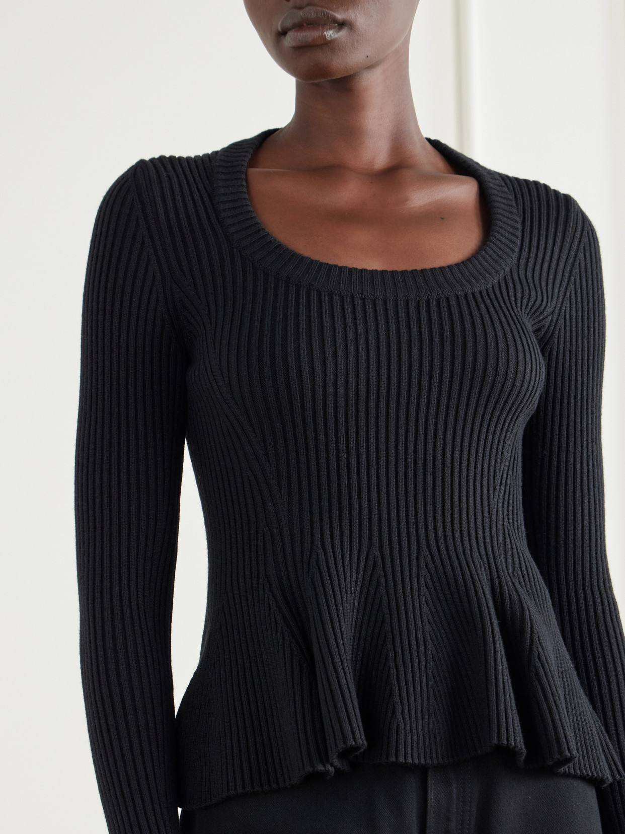 Alaïa - Ribbed Wool-Blend Peplum Sweater