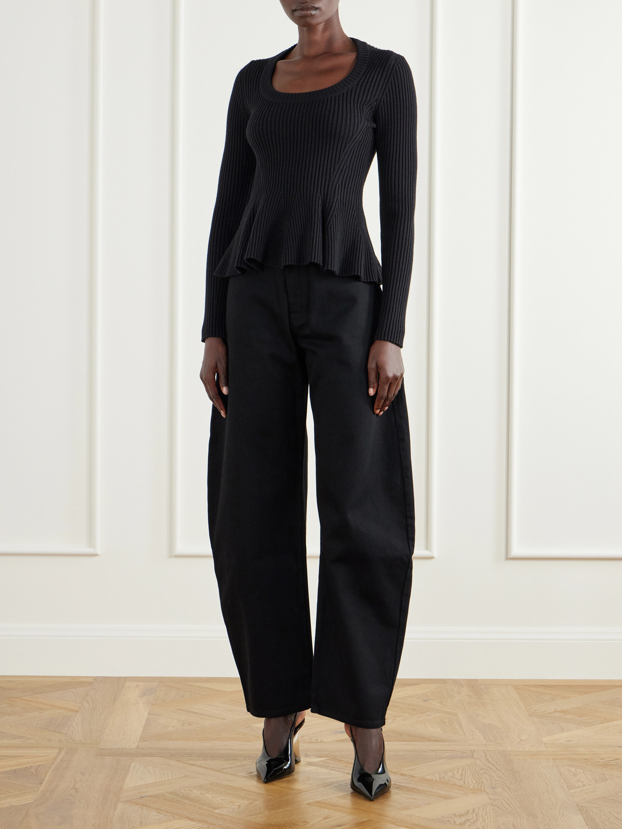 Alaïa - Ribbed Wool-Blend Peplum Sweater