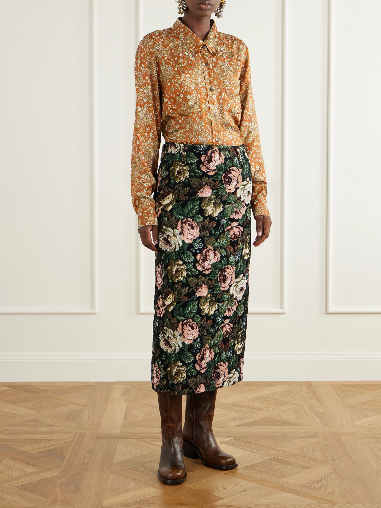 Floral-Jacquard Midi