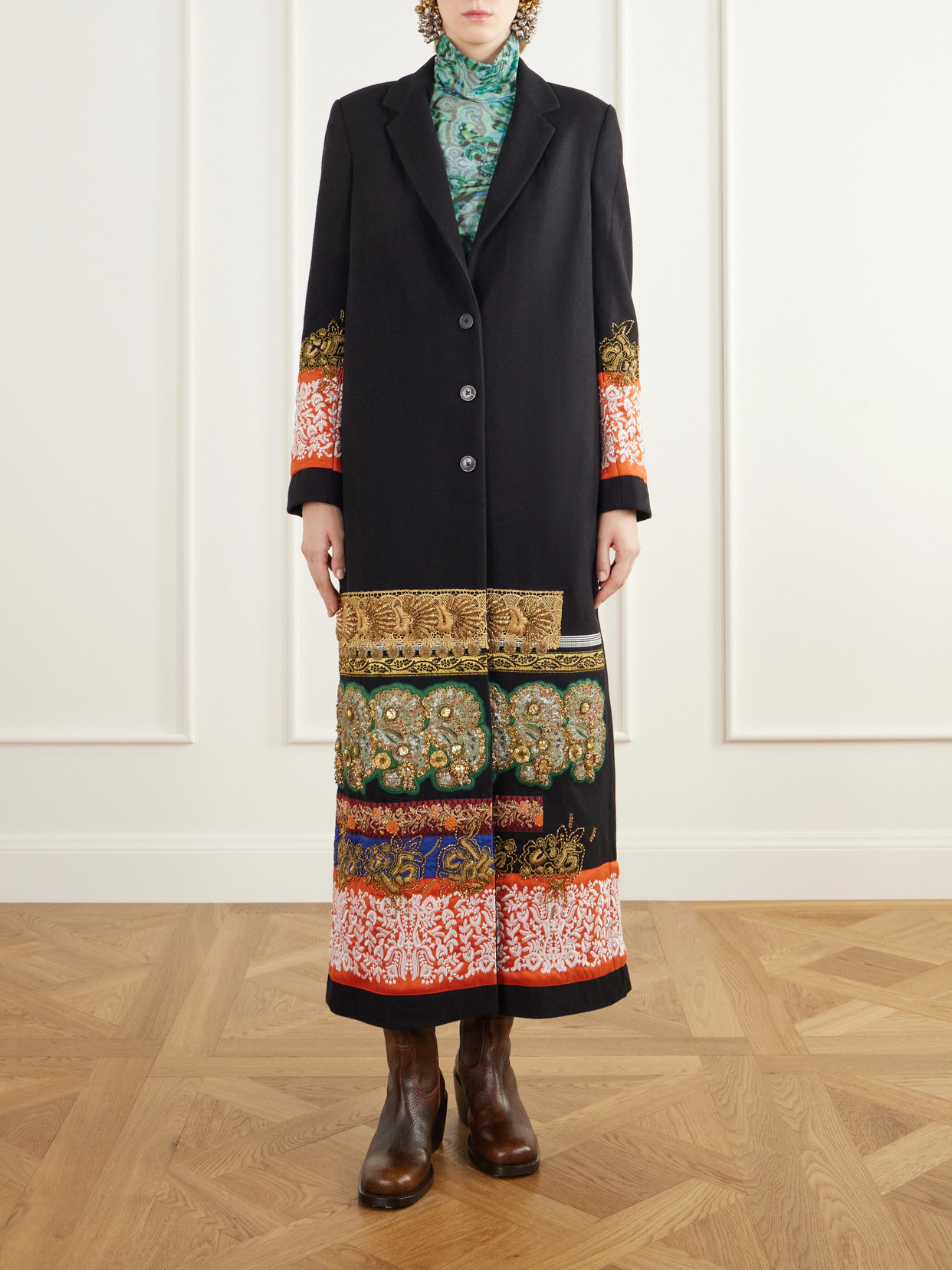 Embellished Wool-Felt Coat
