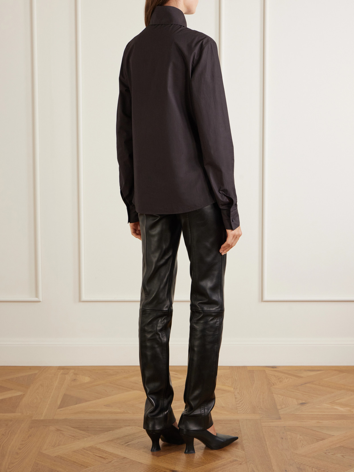 Ivy High-Collar Cotton-Poplin Shirt