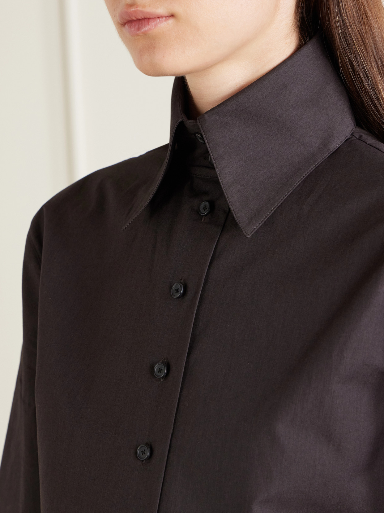 Ivy High-Collar Cotton-Poplin Shirt