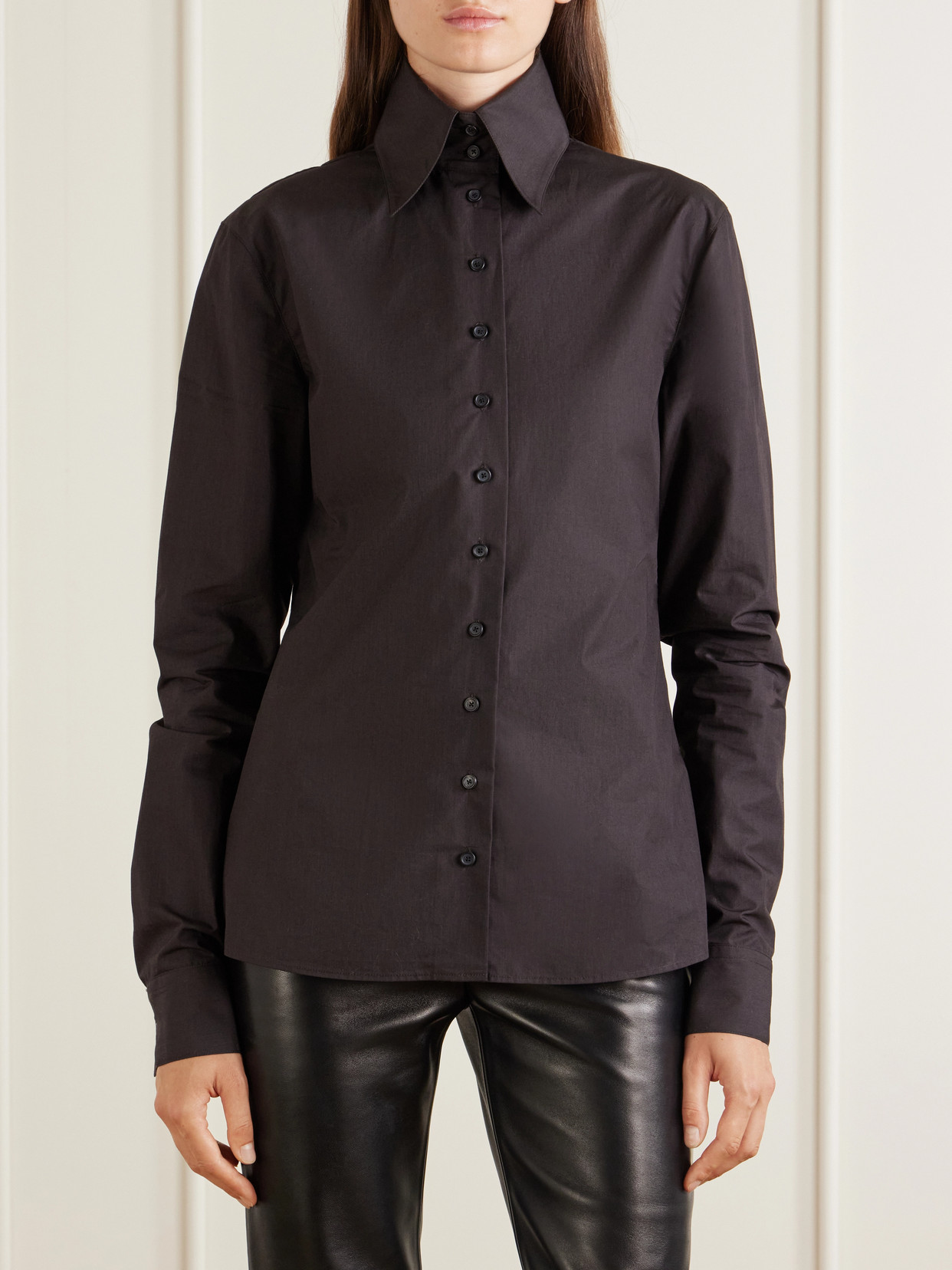 Ivy High-Collar Cotton-Poplin Shirt