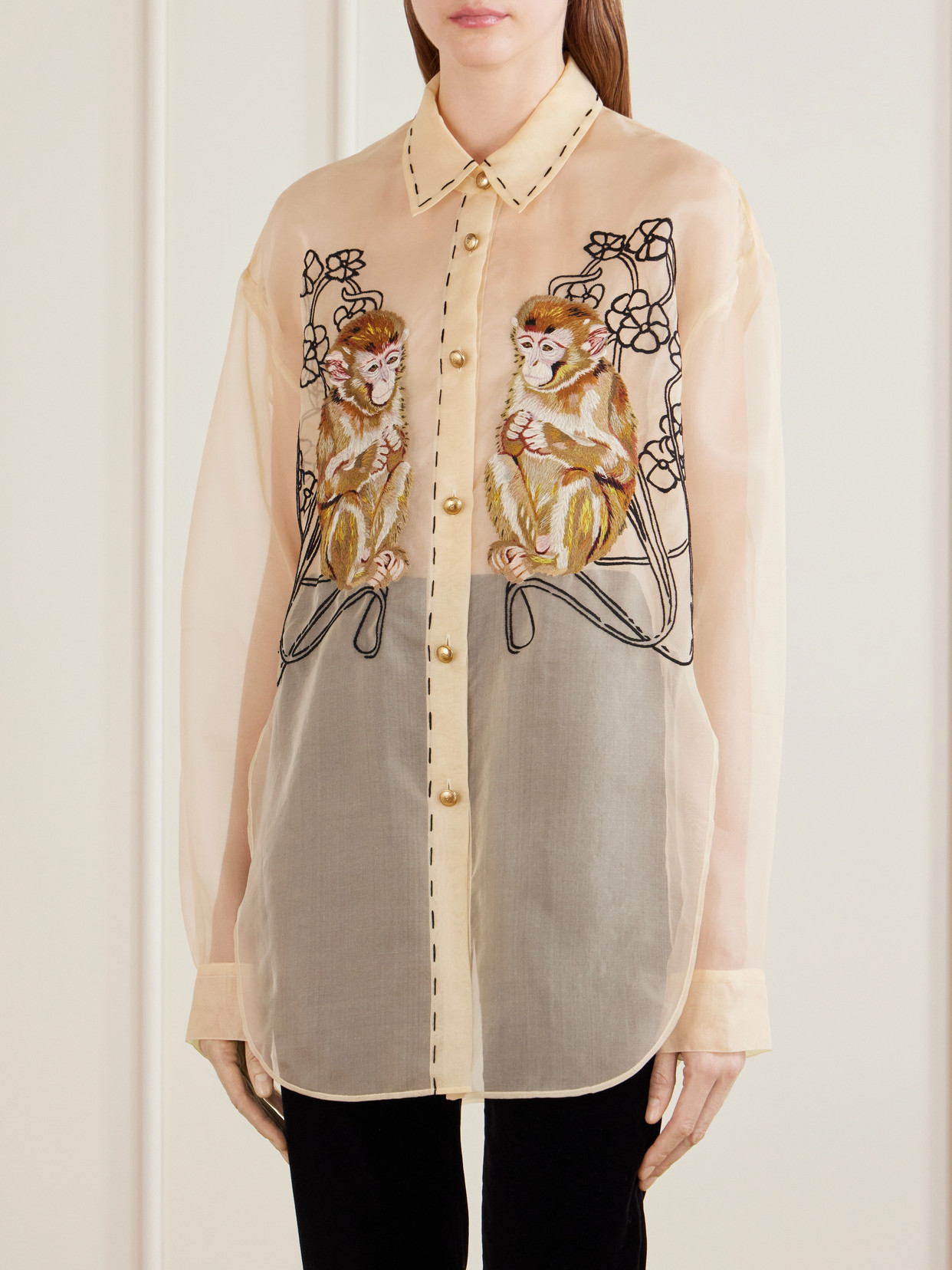 Goya Embroidered Silk-Organza Shirt