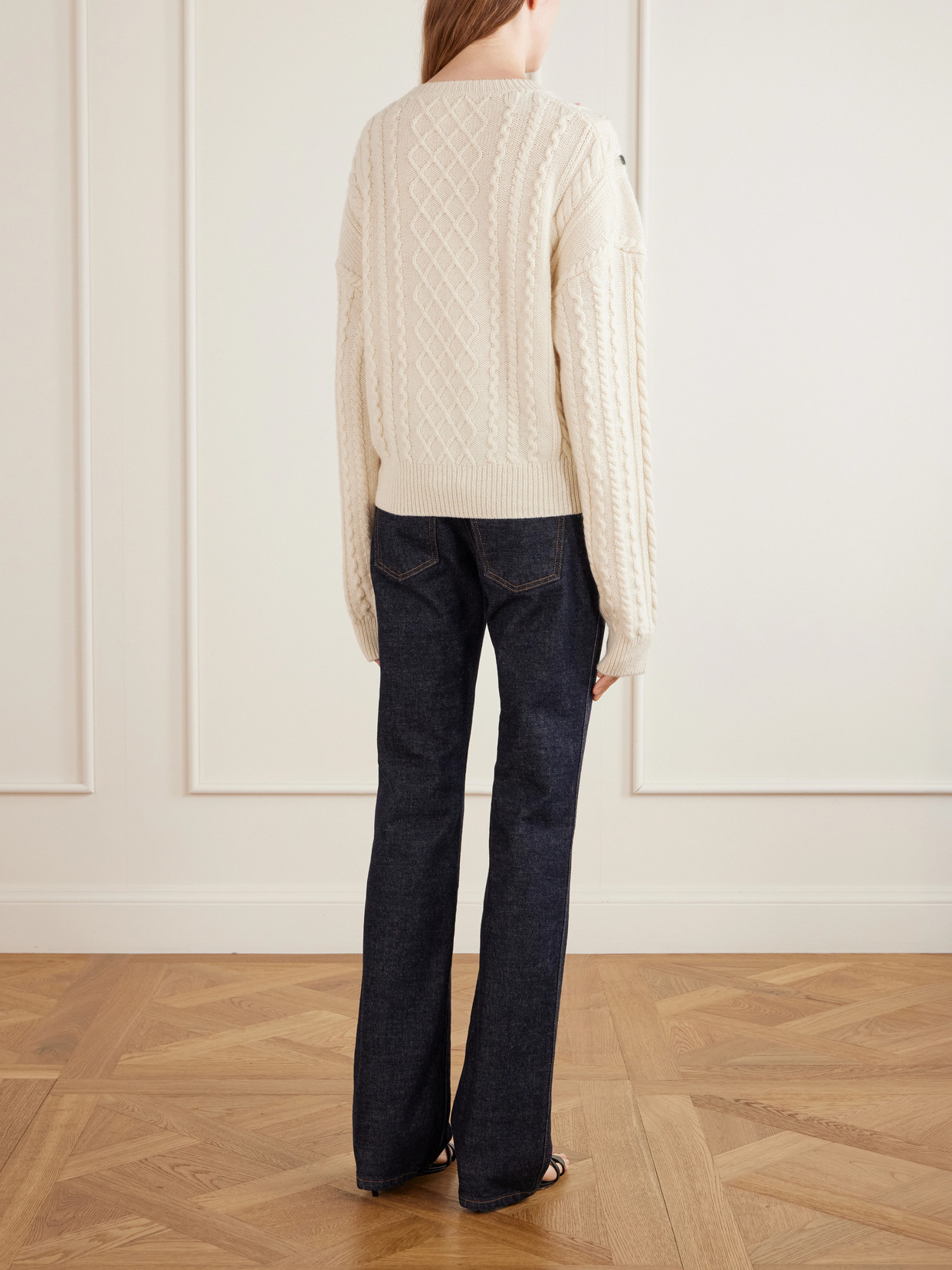 Elias Floral-Embroidered Cable-Knit Cashmere Sweater