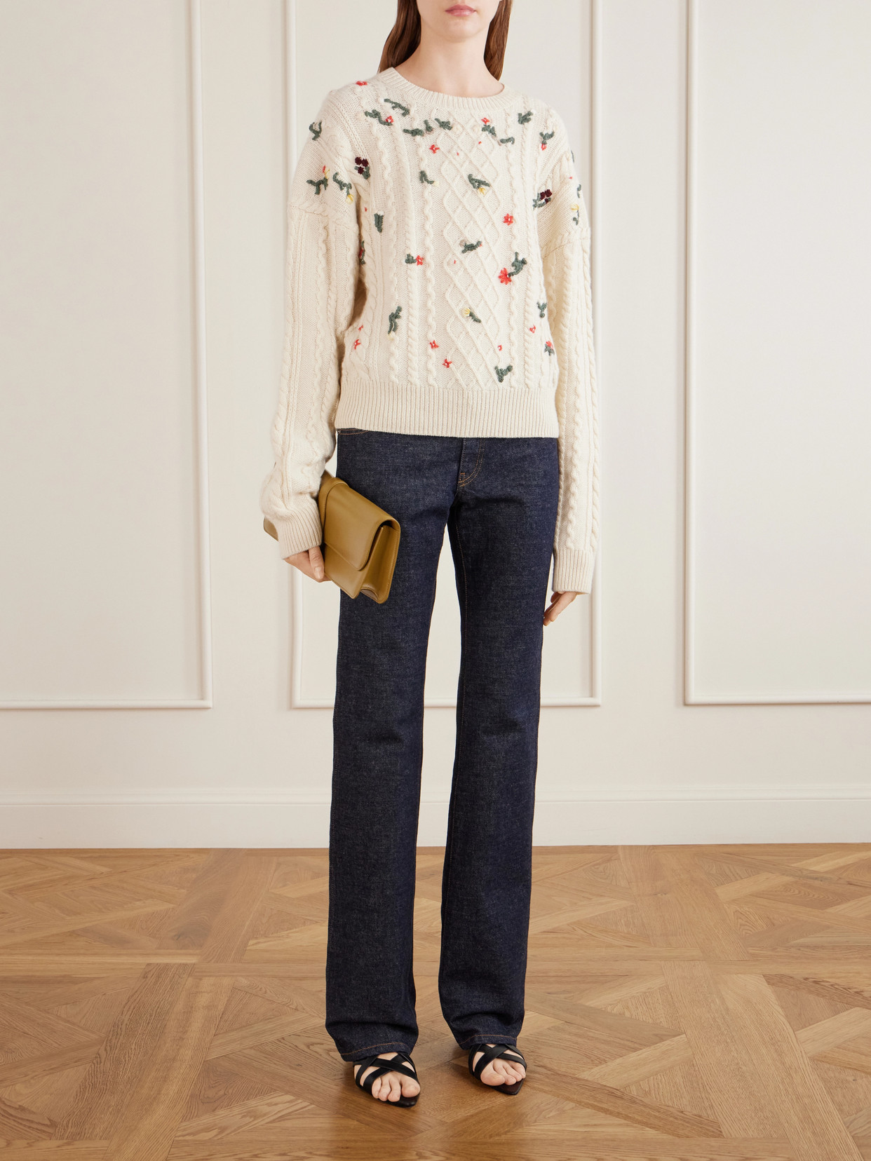 Elias Floral-Embroidered Cable-Knit Cashmere Sweater
