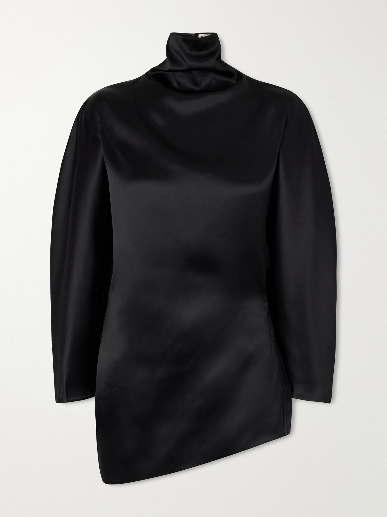 Harlow Draped Asymmetrical Satin Turtleneck Top