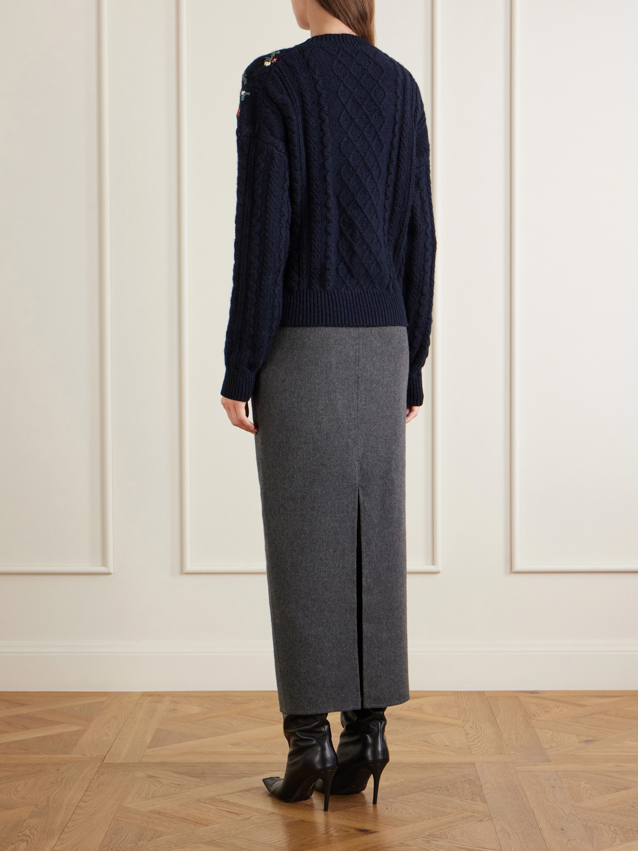 Elias Embroidered Cable-Knit Cashmere Sweater