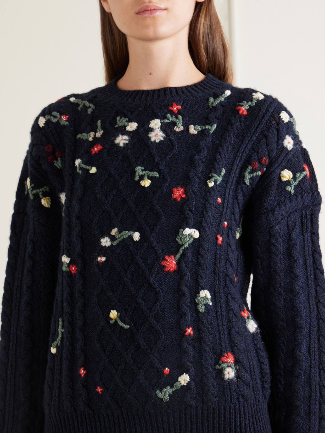 Elias Embroidered Cable-Knit Cashmere Sweater