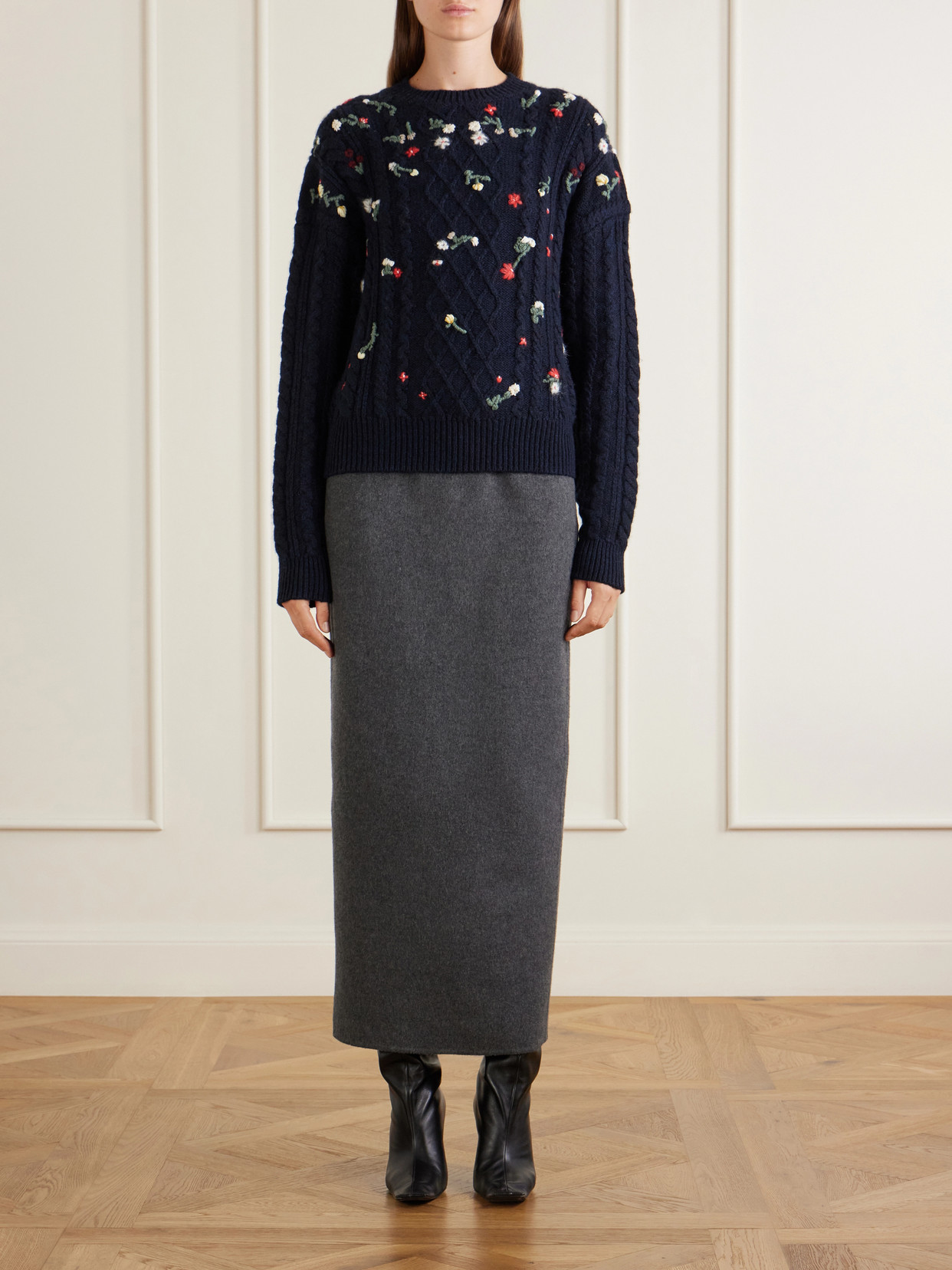 Elias Embroidered Cable-Knit Cashmere Sweater