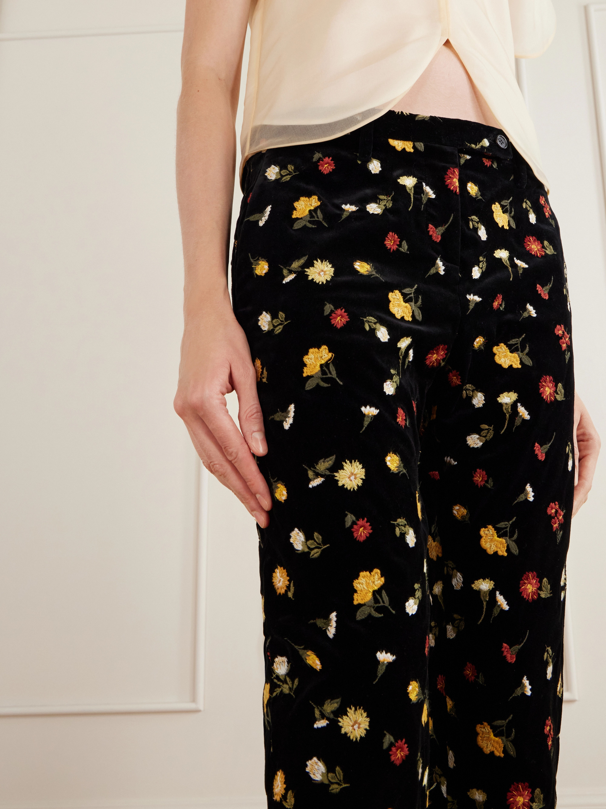 KHAITE Han floral print cotton-blend pants