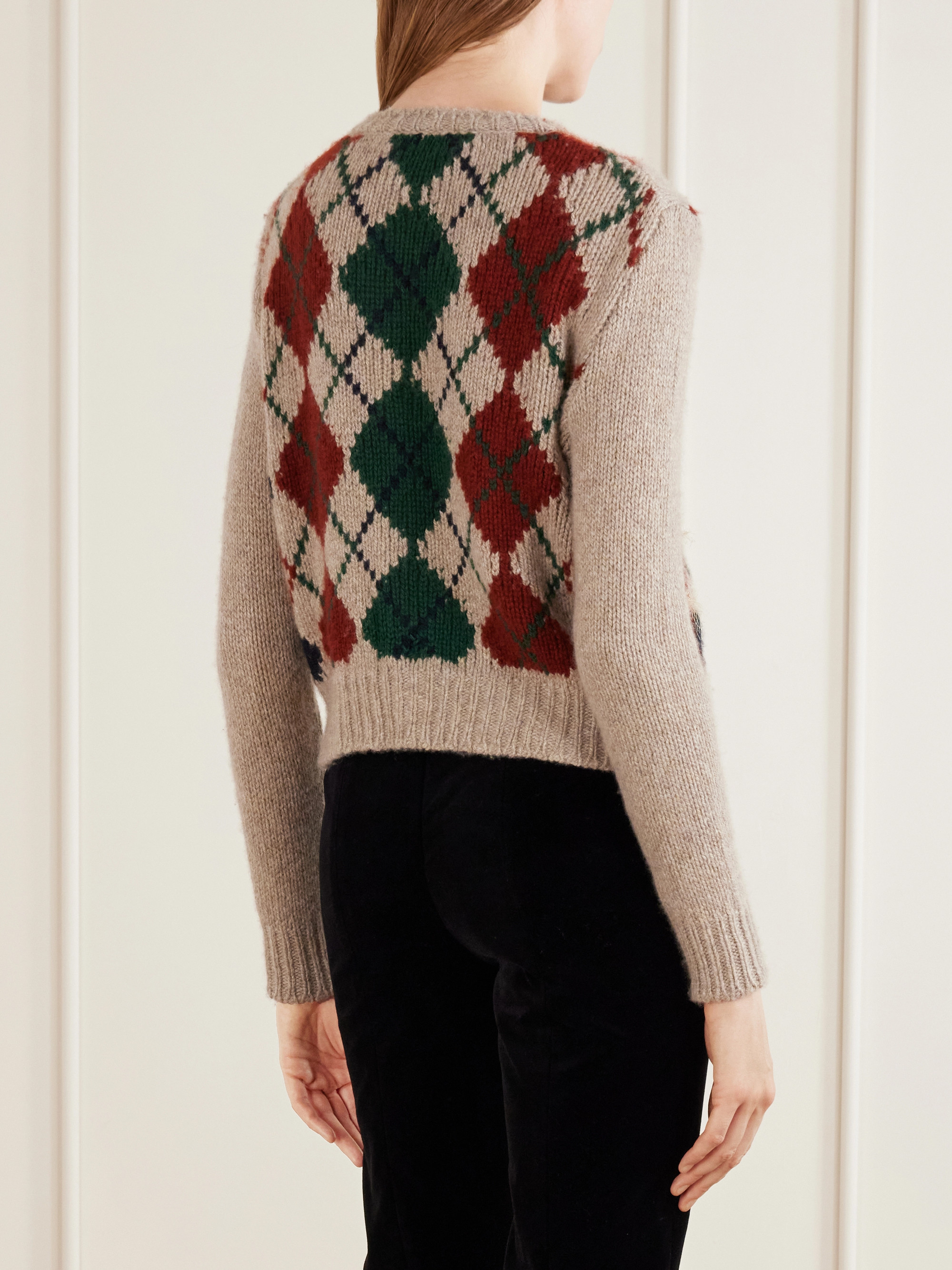 KHAITE Marcela argyle embroidered wool and mohair-blend cardigan