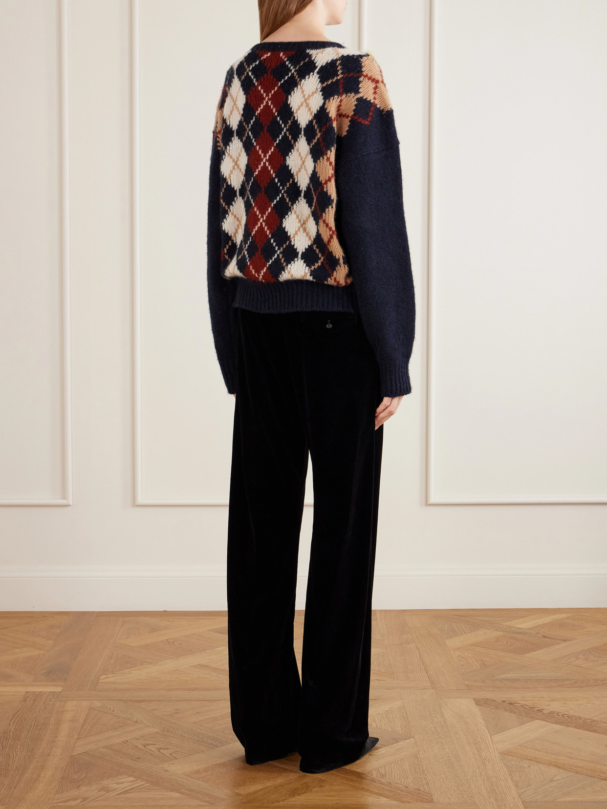 Timi Floral-Embroidered Argyle Cashmere And Mohair-Blend Sweater