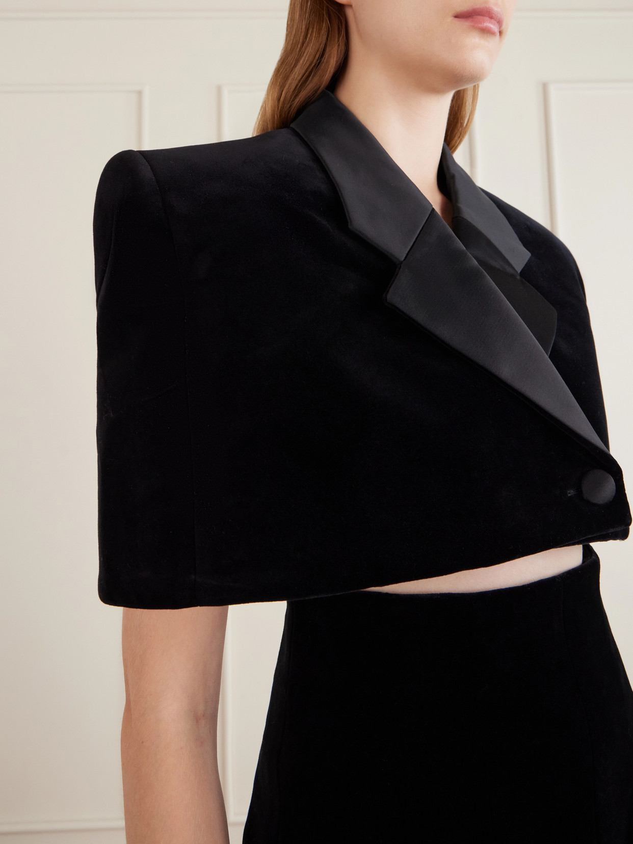 Ilora Double-Breasted Cropped Cotton-Blend Velvet Jacket