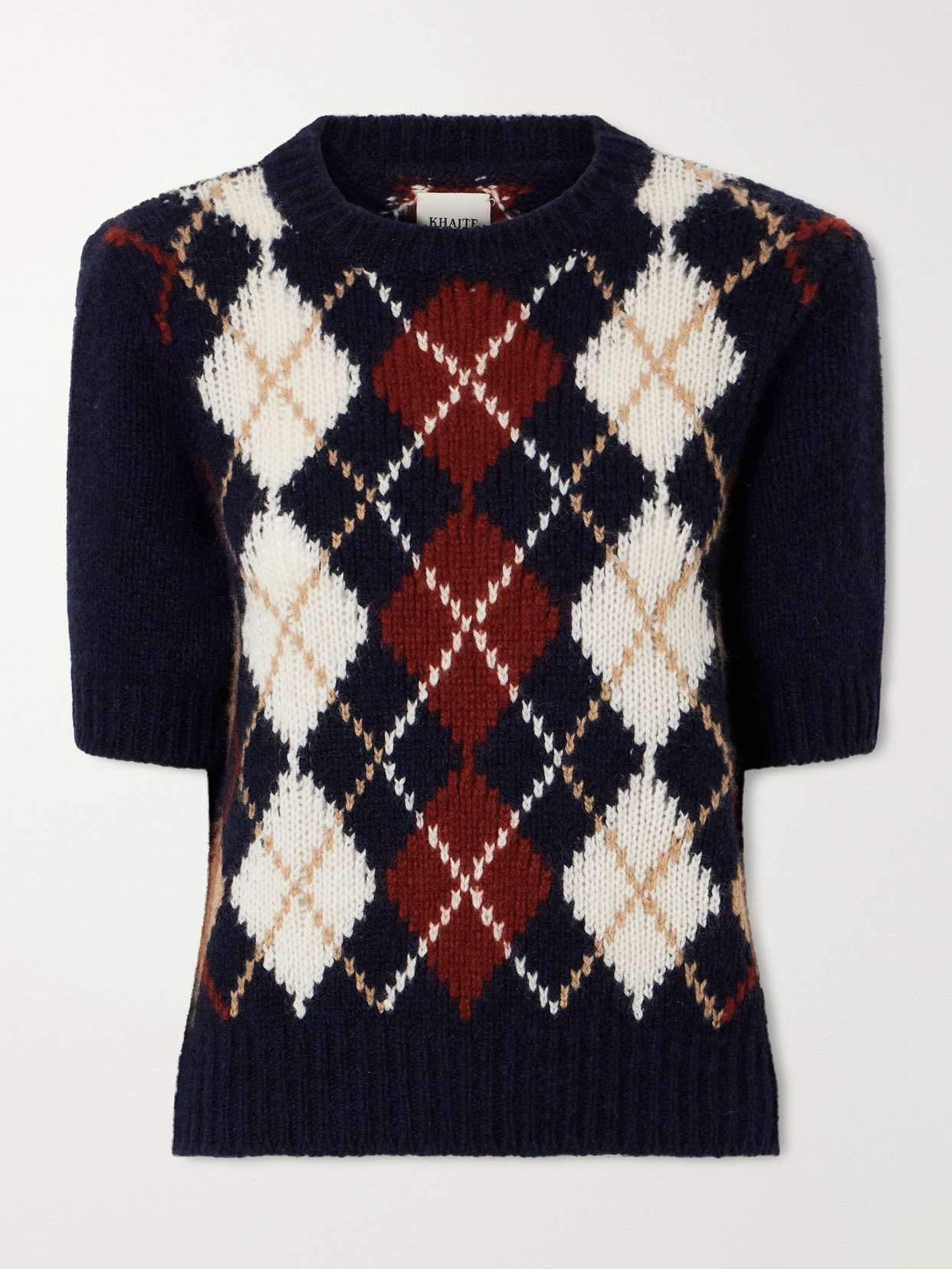 Khaite Lisa Checked Embroidered Wool And Mohair-blend Sweater In Blue