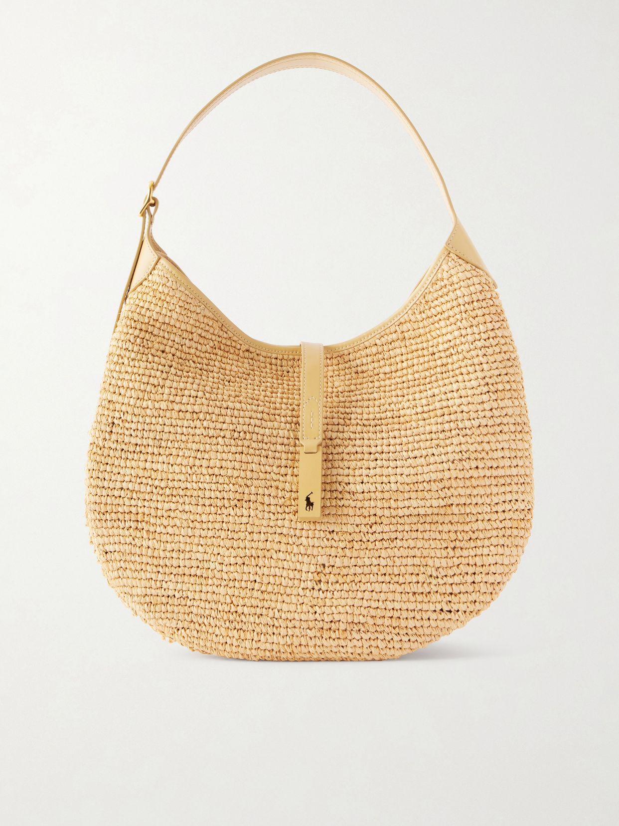 Polo ID medium leather-trimmed raffia shoulder bag