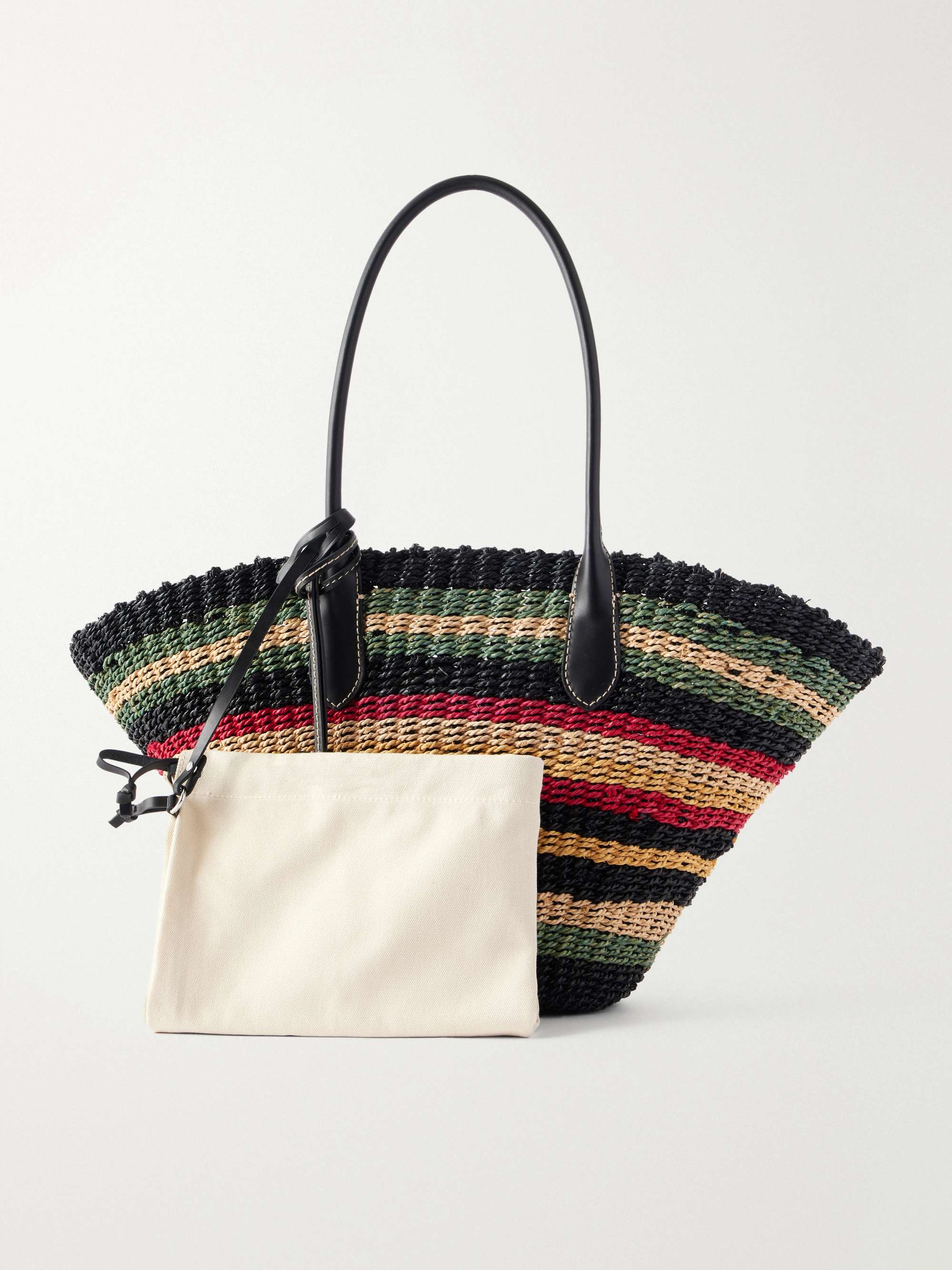 POLO RALPH LAUREN Bellport medium leather-trimmed raffia tote
