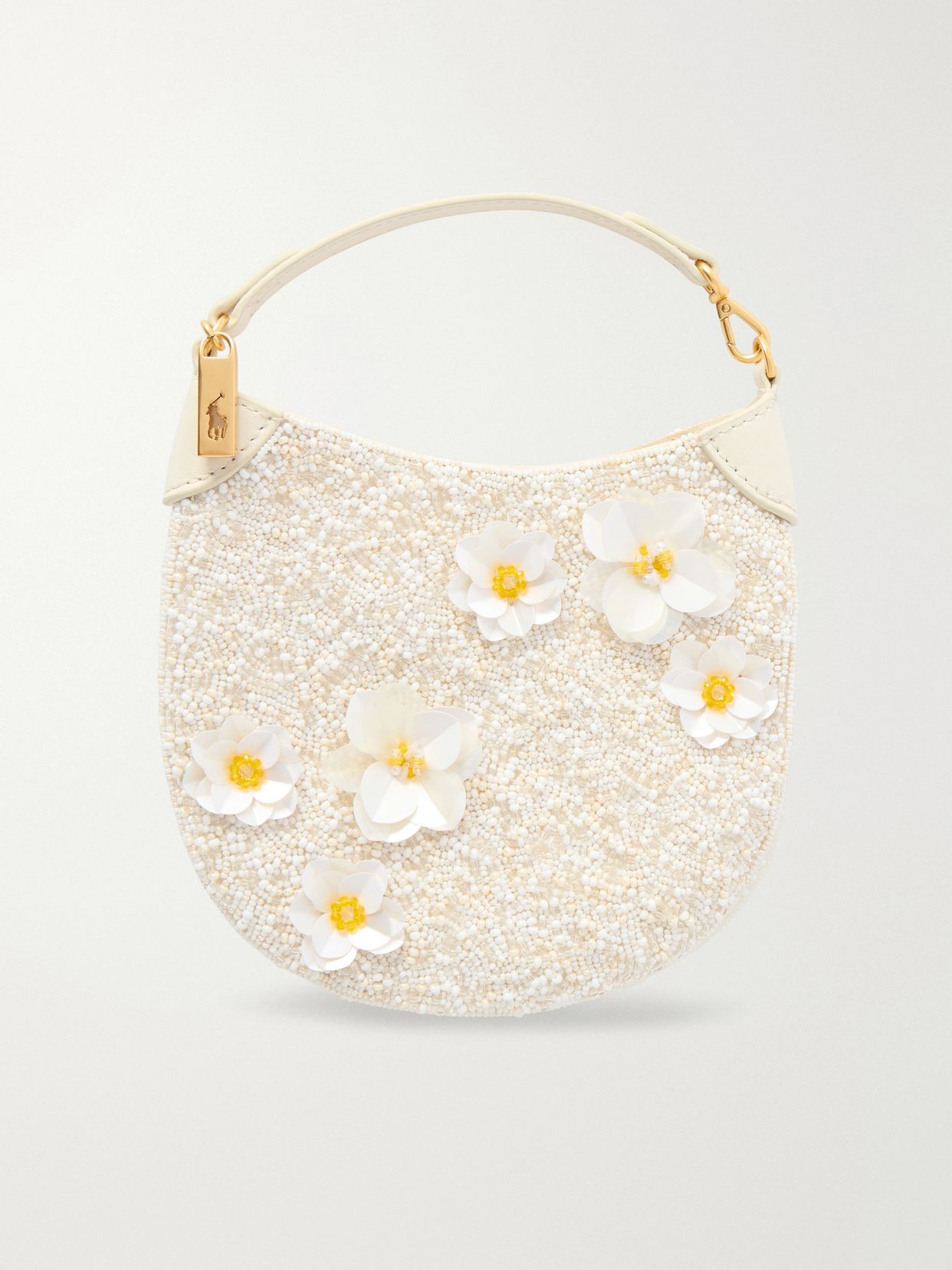 Floral-embellished beaded small shoulder bag