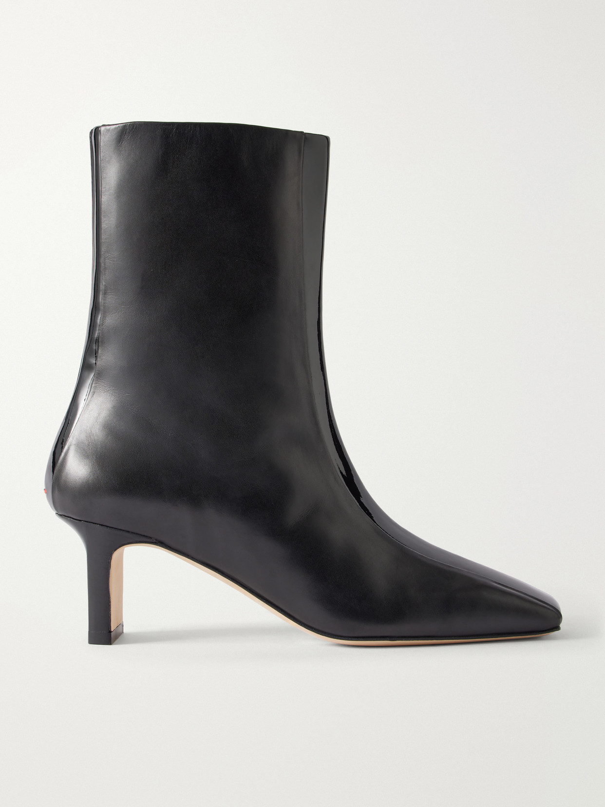 Aeyde Billie Stripe 55 Patent-trimmed Leather Ankle Boots In Black