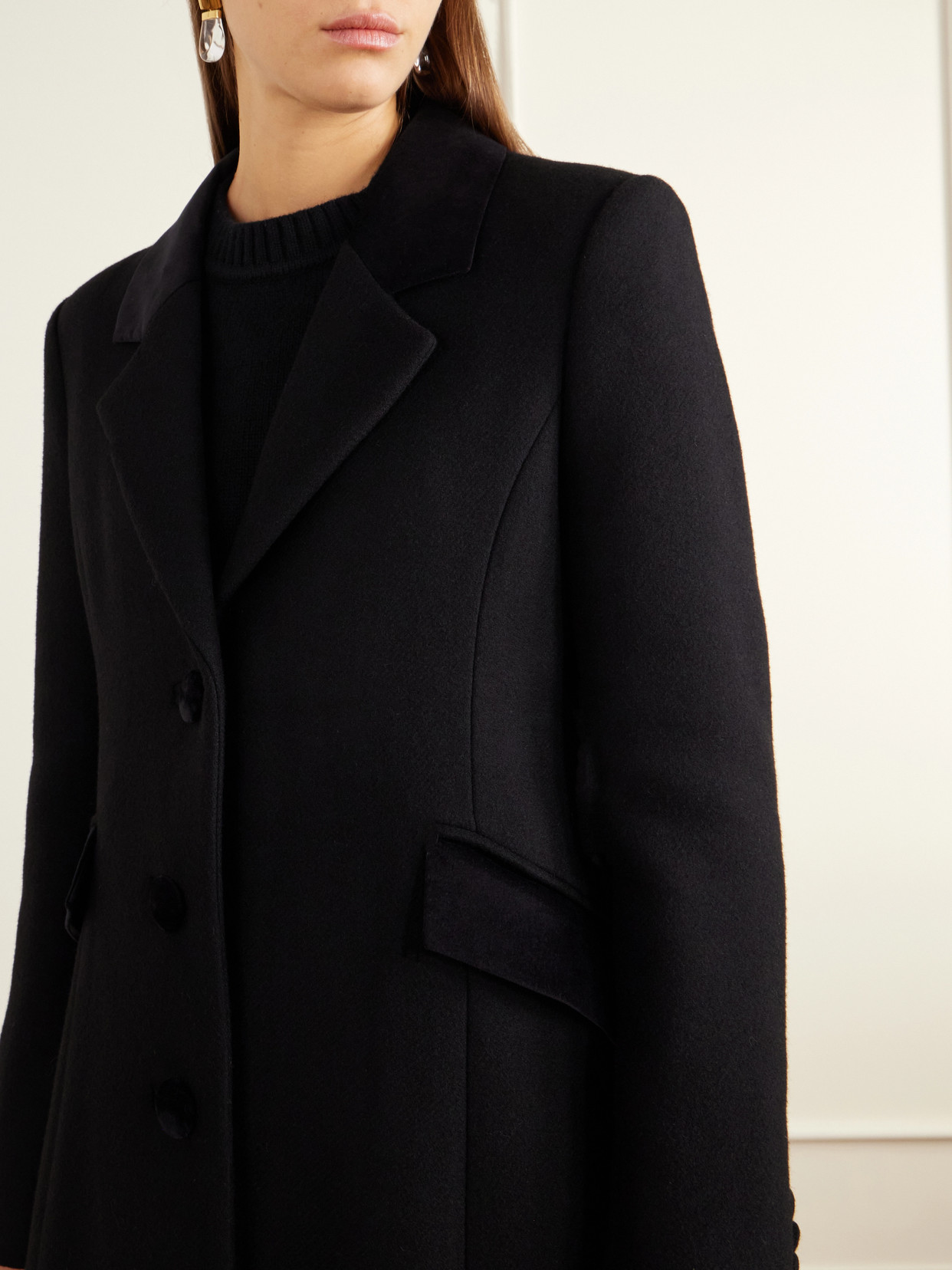 Maria Velvet-Trimmed Wool-Felt Coat