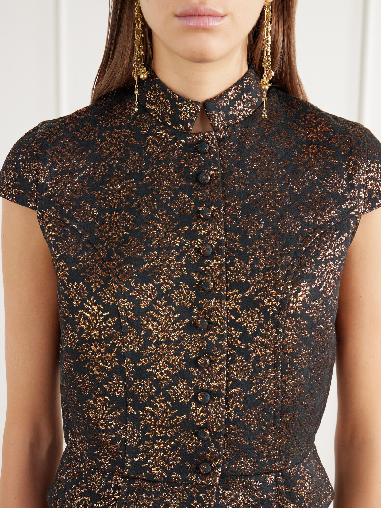 Amoako Peplum Floral-Jacquard Brocade Blouse
