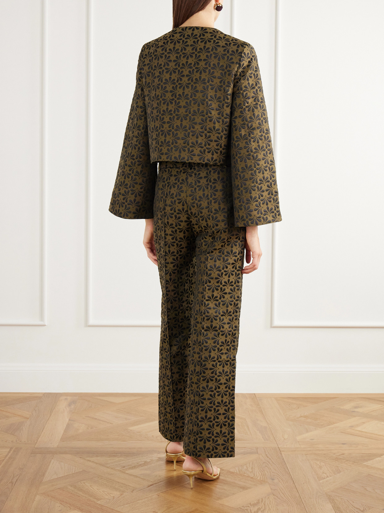 Ruby Cropped Floral-Jacquard Cotton-Blend Twill Jacket