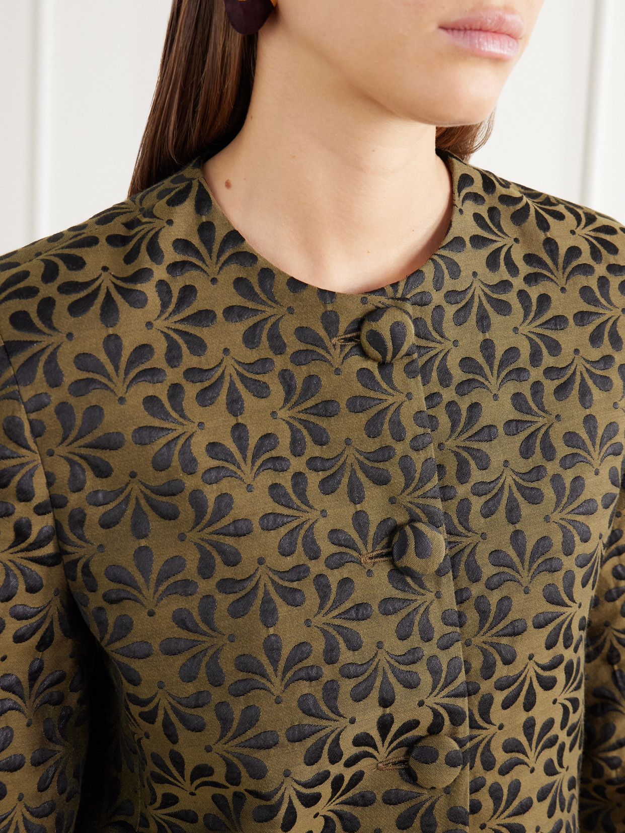 Ruby Cropped Floral-Jacquard Cotton-Blend Twill Jacket