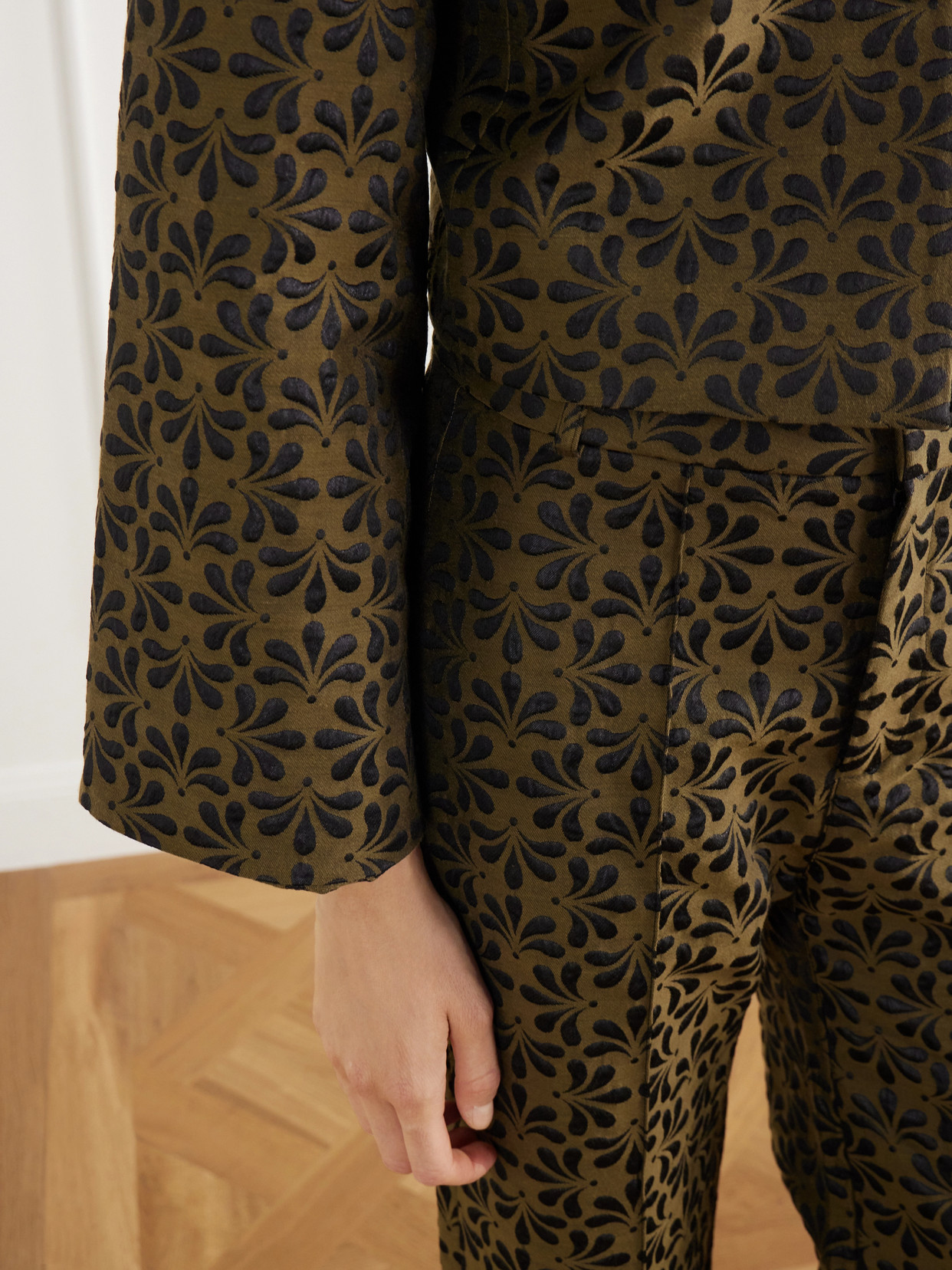 Ruby Cropped Floral-Jacquard Cotton-Blend Twill Jacket
