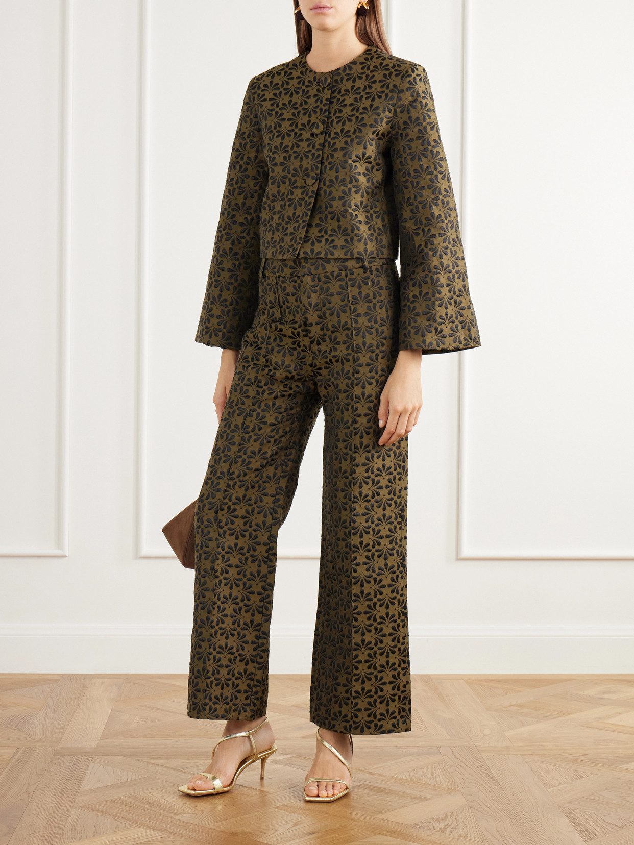 Ruby Cropped Floral-Jacquard Cotton-Blend Twill Jacket
